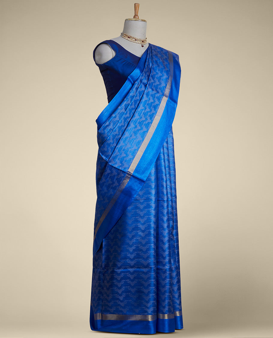 Pothys Blue intricate design tusser silk saree with self zari border - view 2
