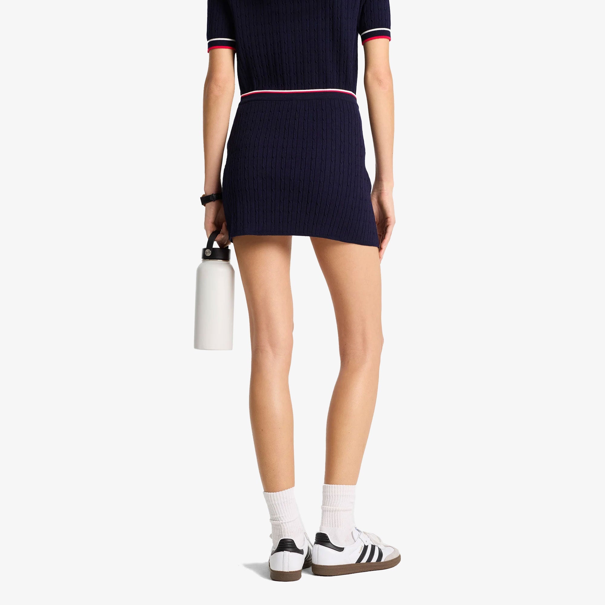 Sporty & Rich | Serif Logo Mini Cable Skirt { Navy - view 2