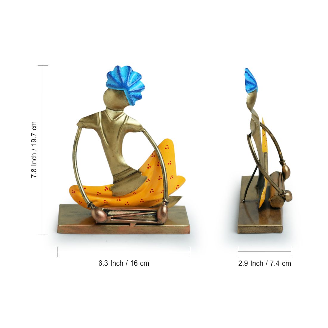 EXCLUSIVELANE 'Folk Music Mahotsav' Handpainted Decorative Showpieces (Set of 3, Iron, 8 Inch) - view 4