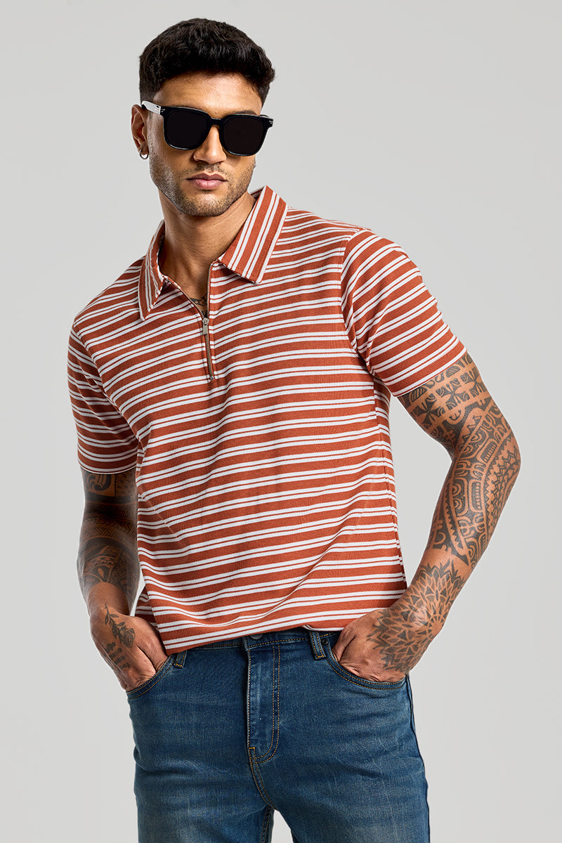 SNITCH Rust Zipper Polo T-Shirt