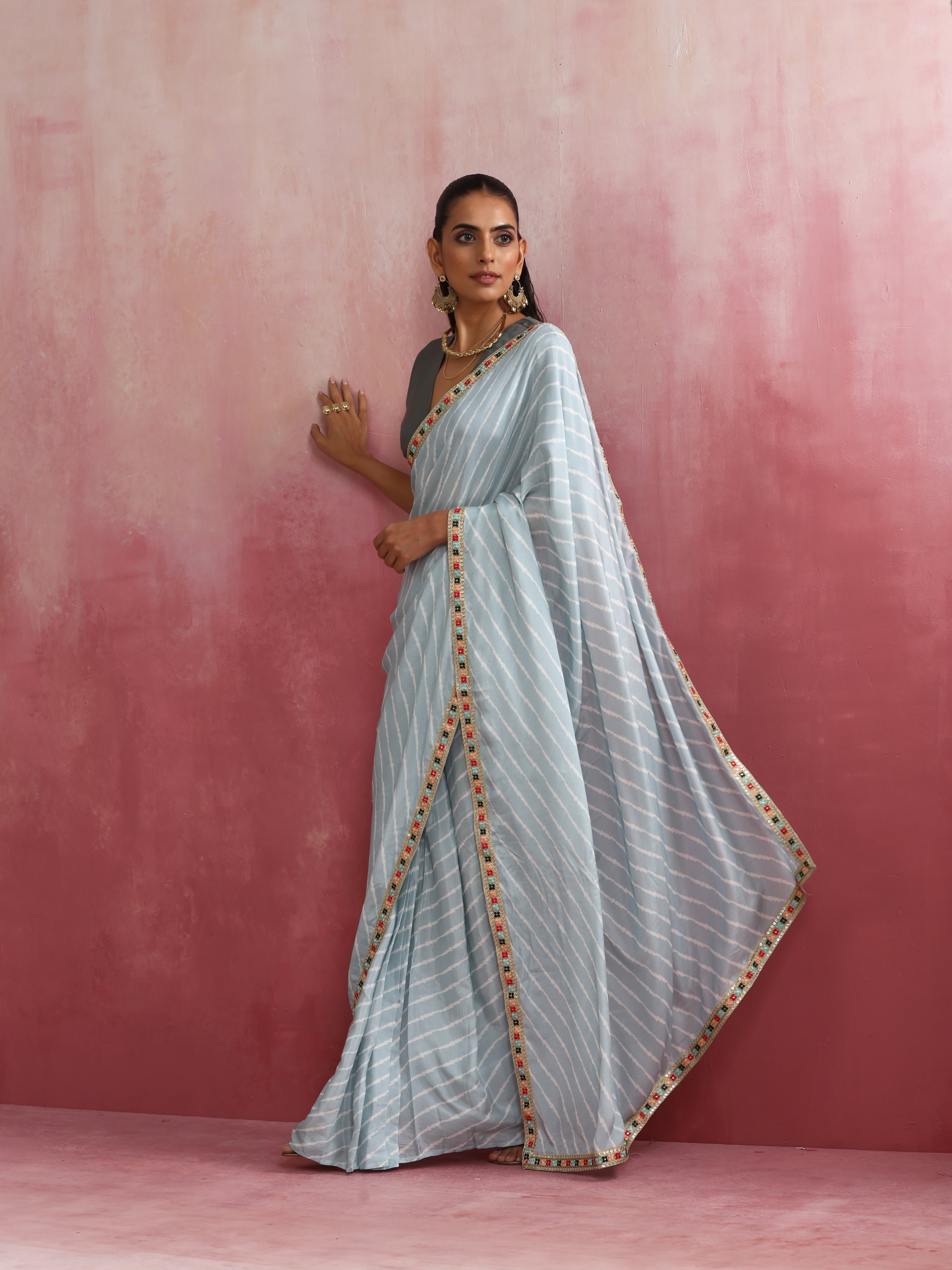 trueBrowns Grey Muslin Silk Ready To Wear Saree - view 2