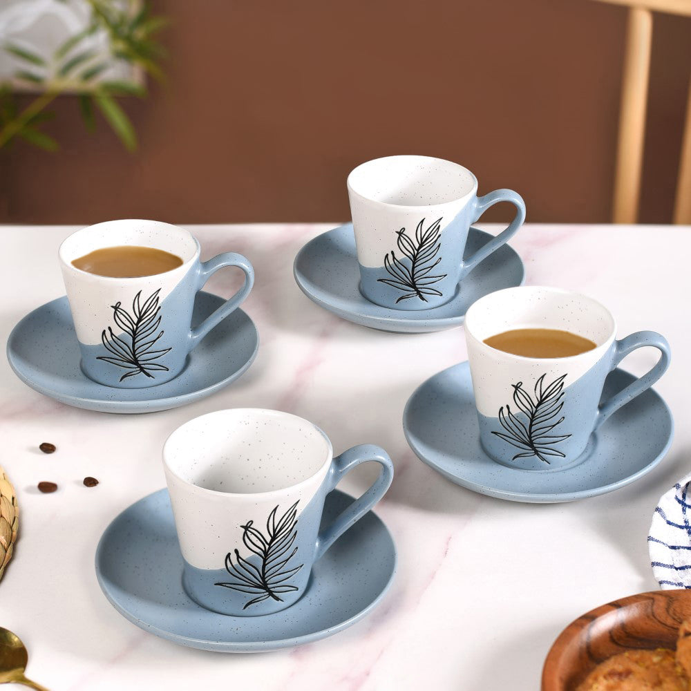 Nestasia Serene Tropics Ceramic Tea Cup And Saucer Set Of 4 Blue 225ml