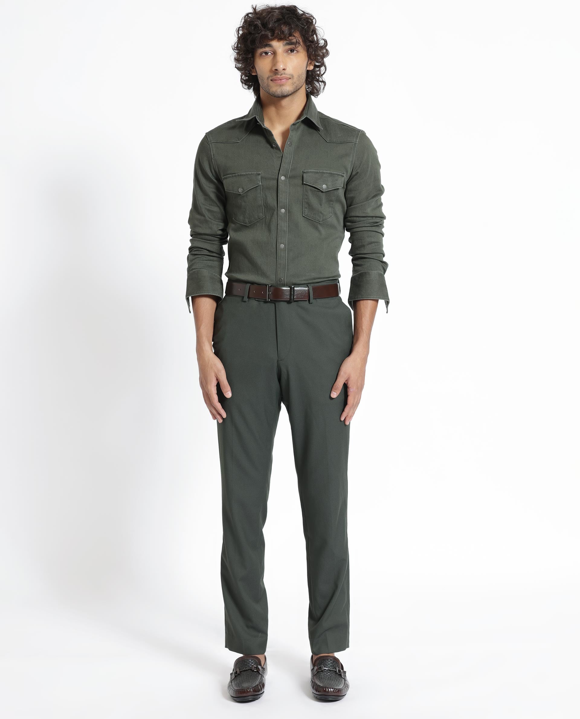 Rare Rabbit Men's Xenon Olive Cotton Polyester Fabric Full Sleeves Solid Shirt - view 5