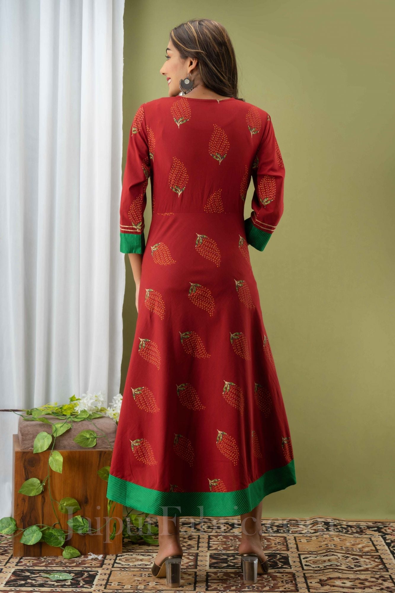 JaipurFabric® Women Red Cotton Flared Kurti - view 4