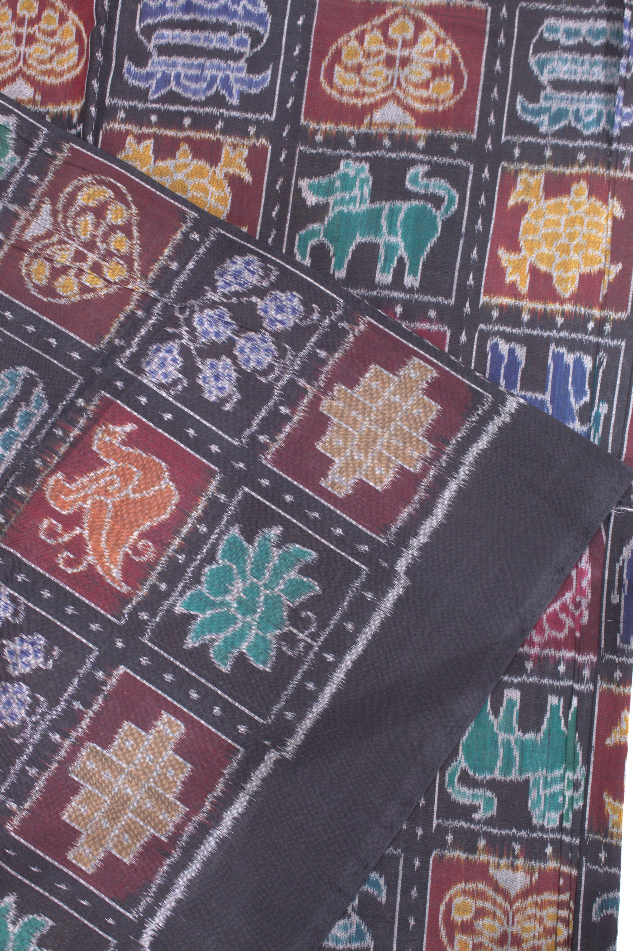 IndianVillèz Black Box Design Sambalpuri Ikat Cotton Fabric - view 2