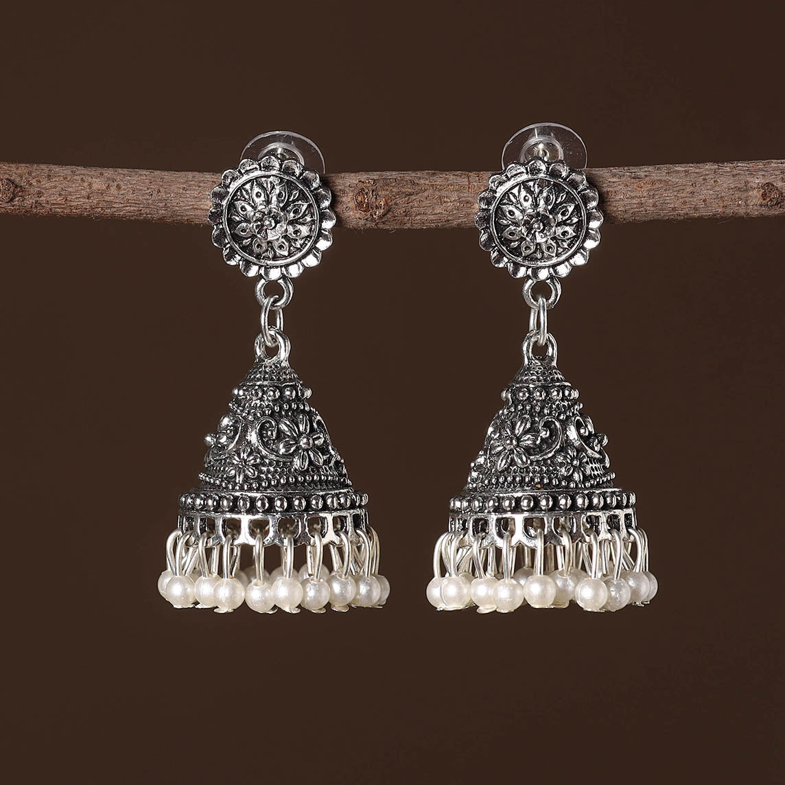 JALPARI Alima German Silver Beaded Jhumki Earrings - view 2