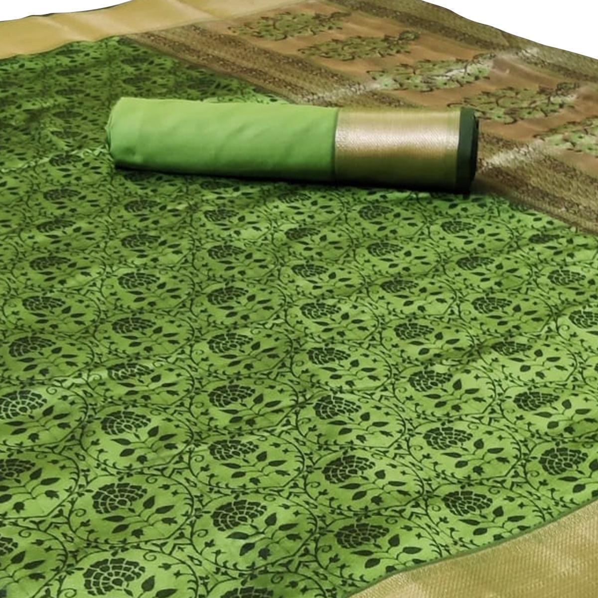 Peachmode Delightful Green Colored Festive Wear Woven Heavy Silk Saree - view 3