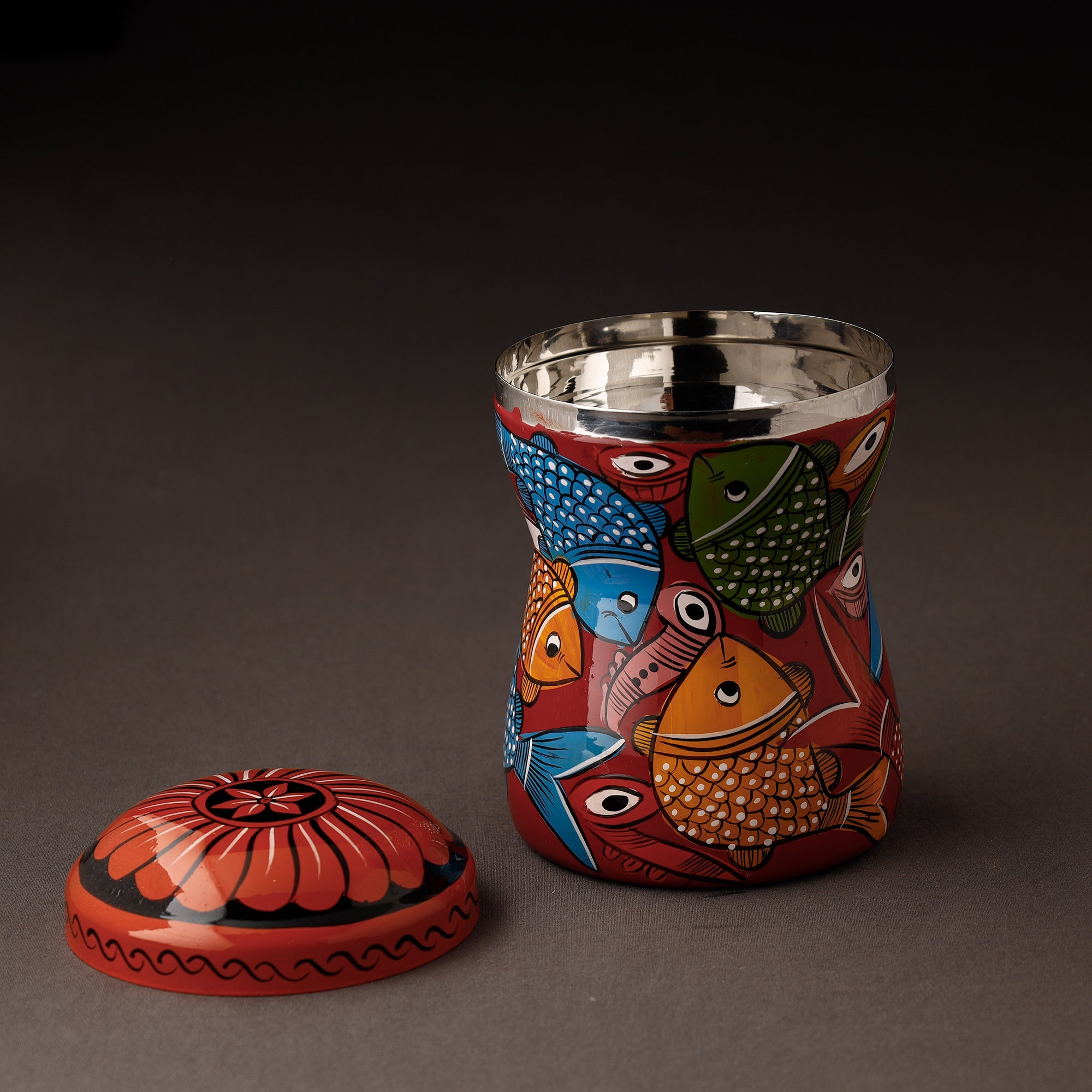 AAYAAS Bengal Patua Handpainted Stainless Steel Multi Utility Container - view 2