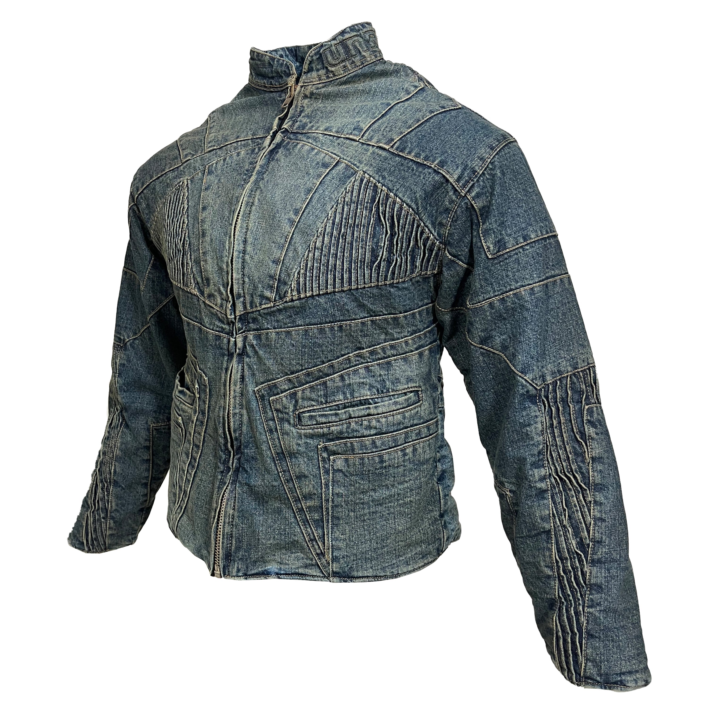 Unreborn Project Biker Denim Jacket - Vintage Blue - view 2
