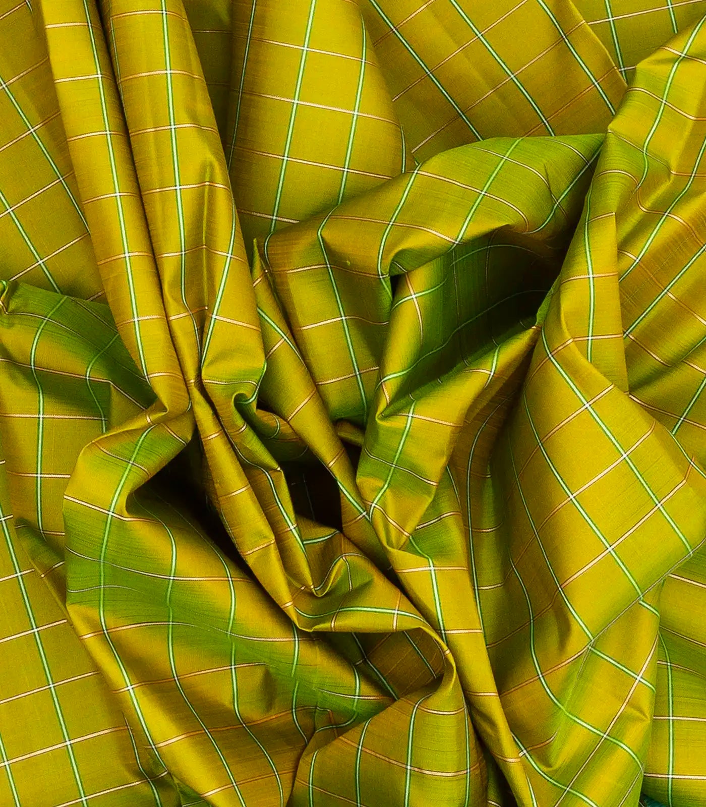 RmKV Olive Green Handloom Korvai Kanchipuram Silk Saree With Meena Checks - view 3