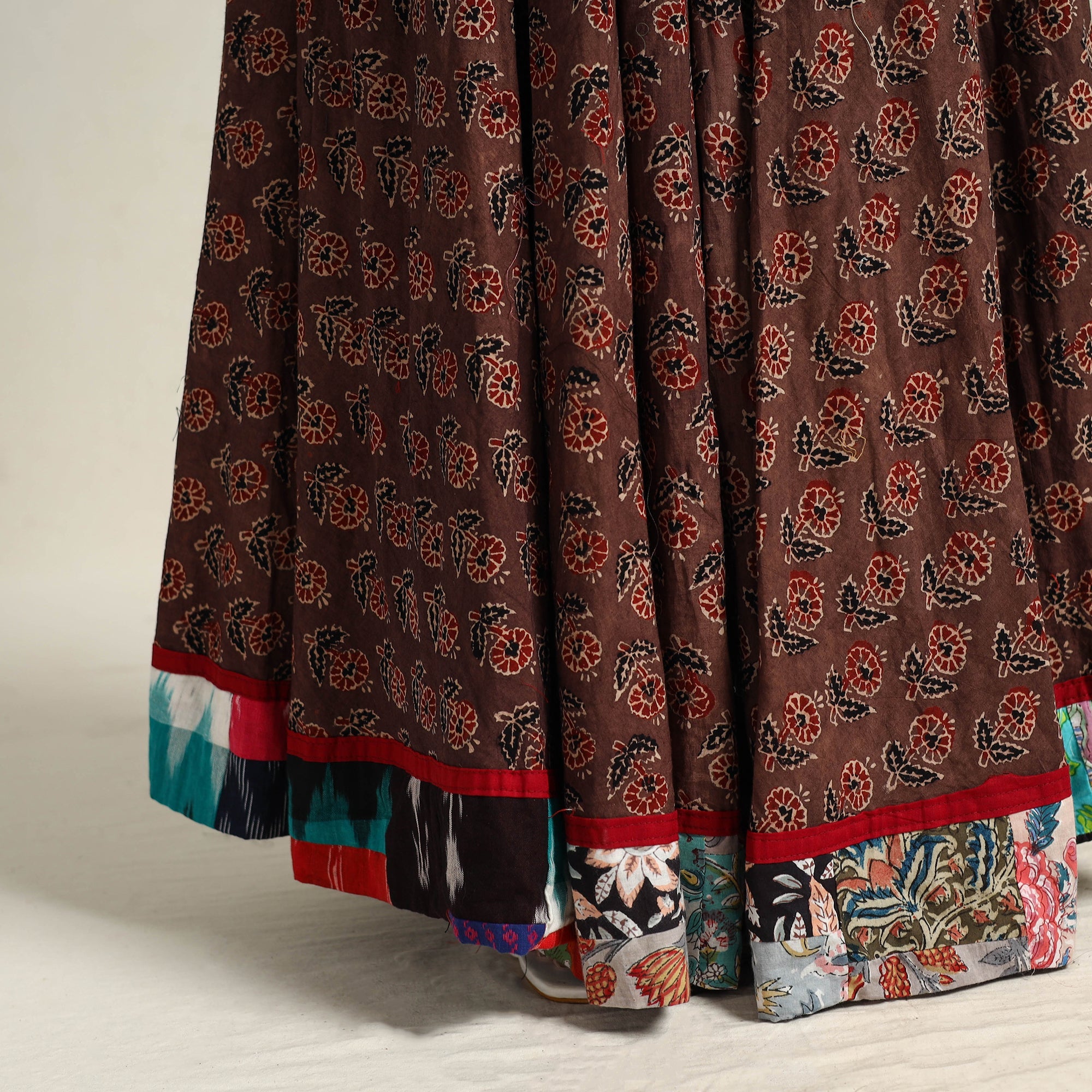 NOORI BAZAR Brown - Hand Block Printed Cotton Long Ajrakh Skirt 12 - view 6