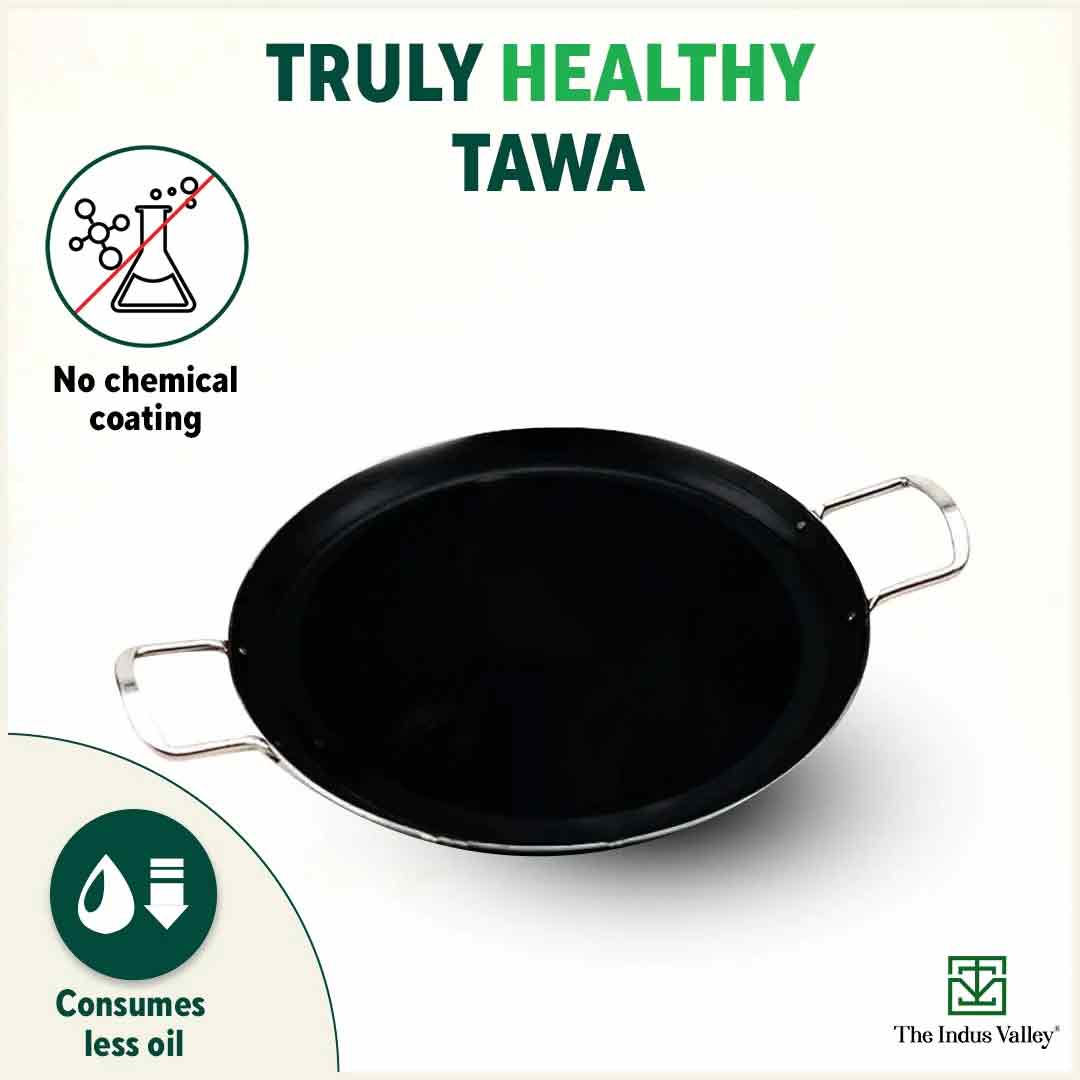 The Indus Valley 100% Pure Sheet Iron Tawa, 2 Handles, Seasoned, Toxin-free, Induction, 28.5cm, 1.7kg - view 4