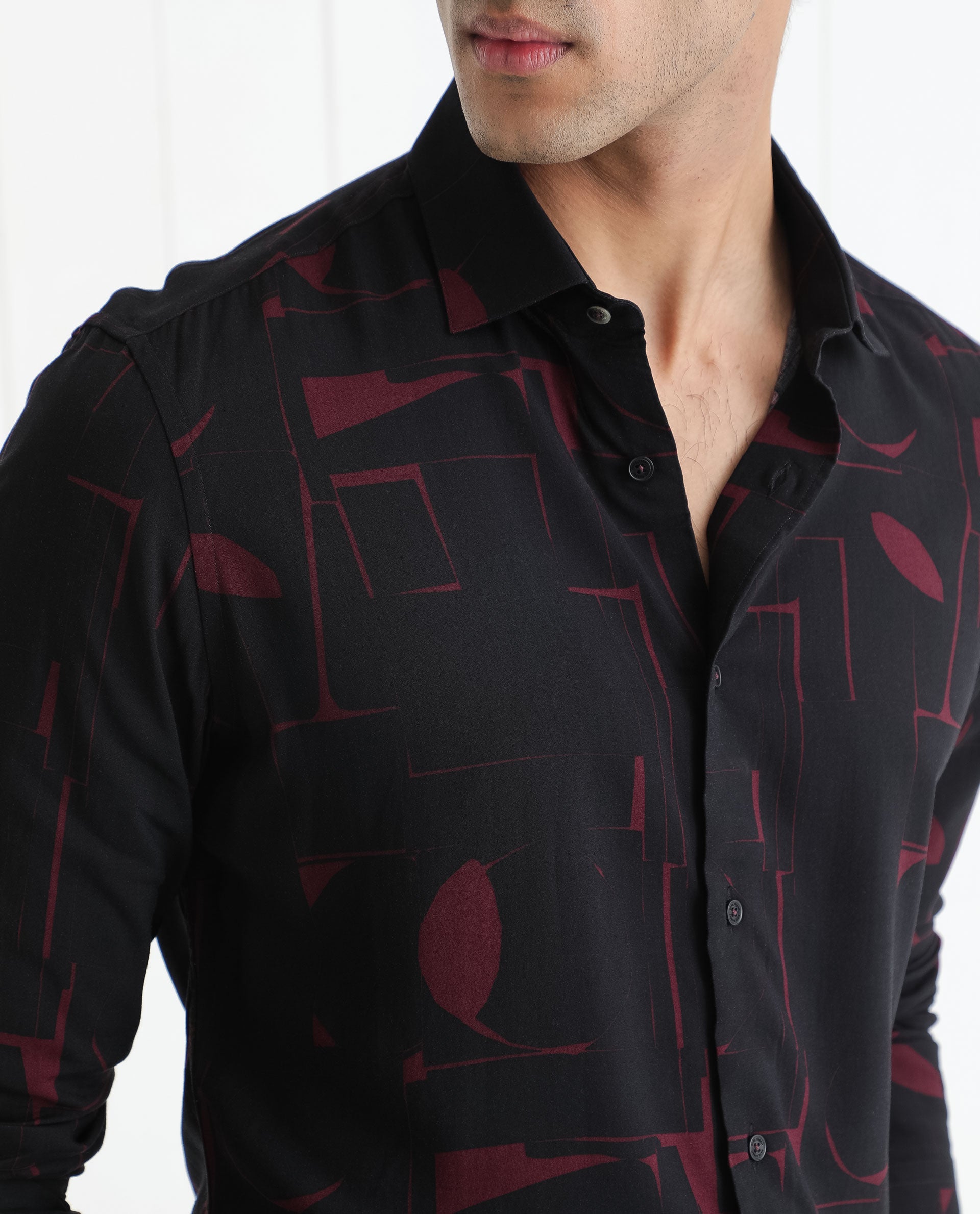 Rare Rabbit Men's Arjay Red Viscose Fabric Abstract Print Full Sleeves Shirt - view 3