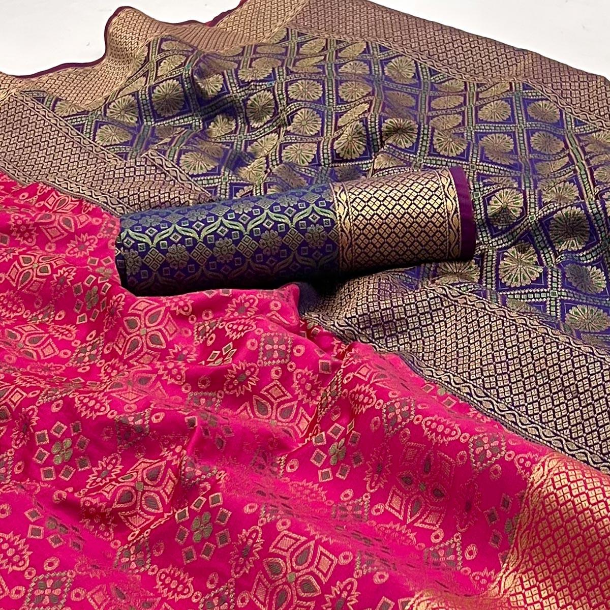 Peachmode Gajri Pink Woven Patola Art Silk Saree - view 2