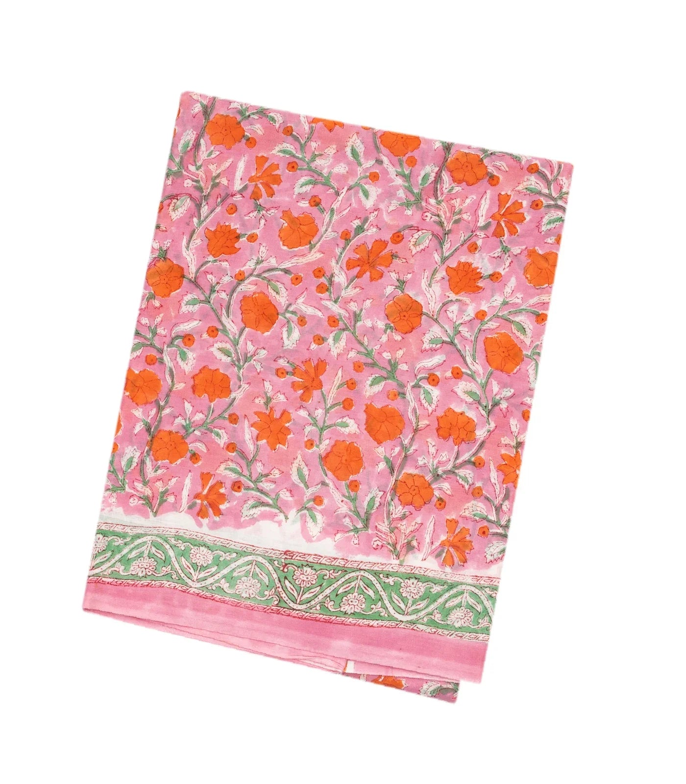 RmKV BubbleGum Pink Woven Jaipur Cotton Saree With Orange Printed Floral Motifs