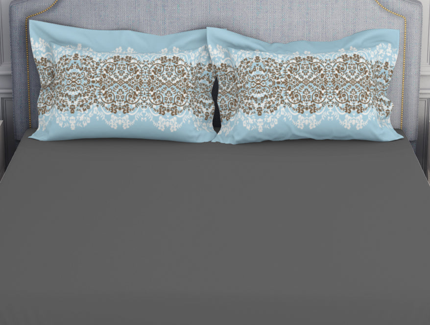 Spaces India Ornamenta Ornate Mineral Blue 100% Cotton King Size Bedsheet - Essentials by Spaces - view 4