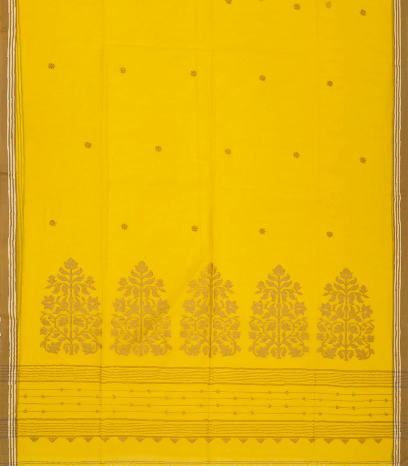 RmKV Yellow Handloom Bengal Cotton Saree With Star Buttas - view 2