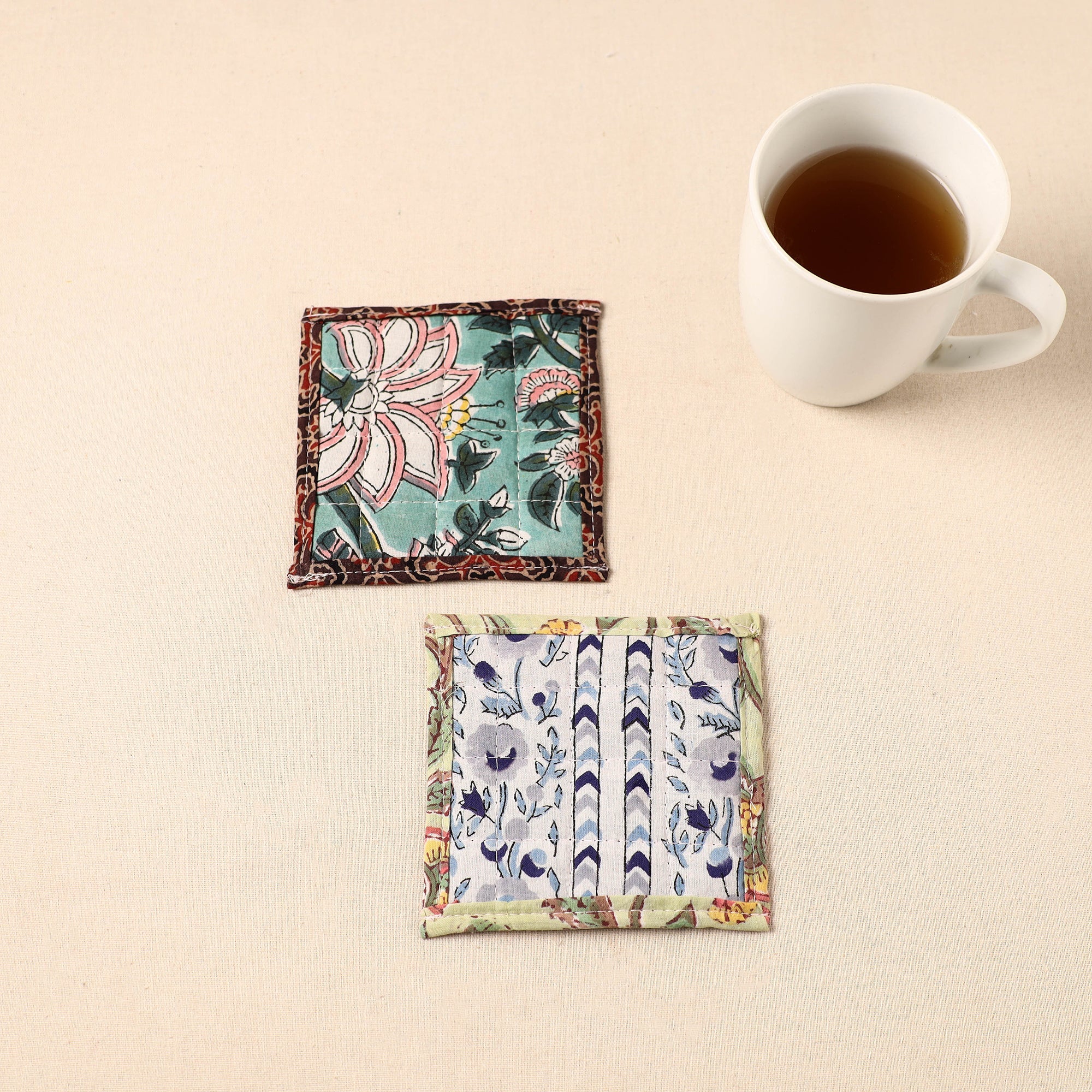JALPARI Floral Print Cotton Quilted Coasters (Set of 2) 23