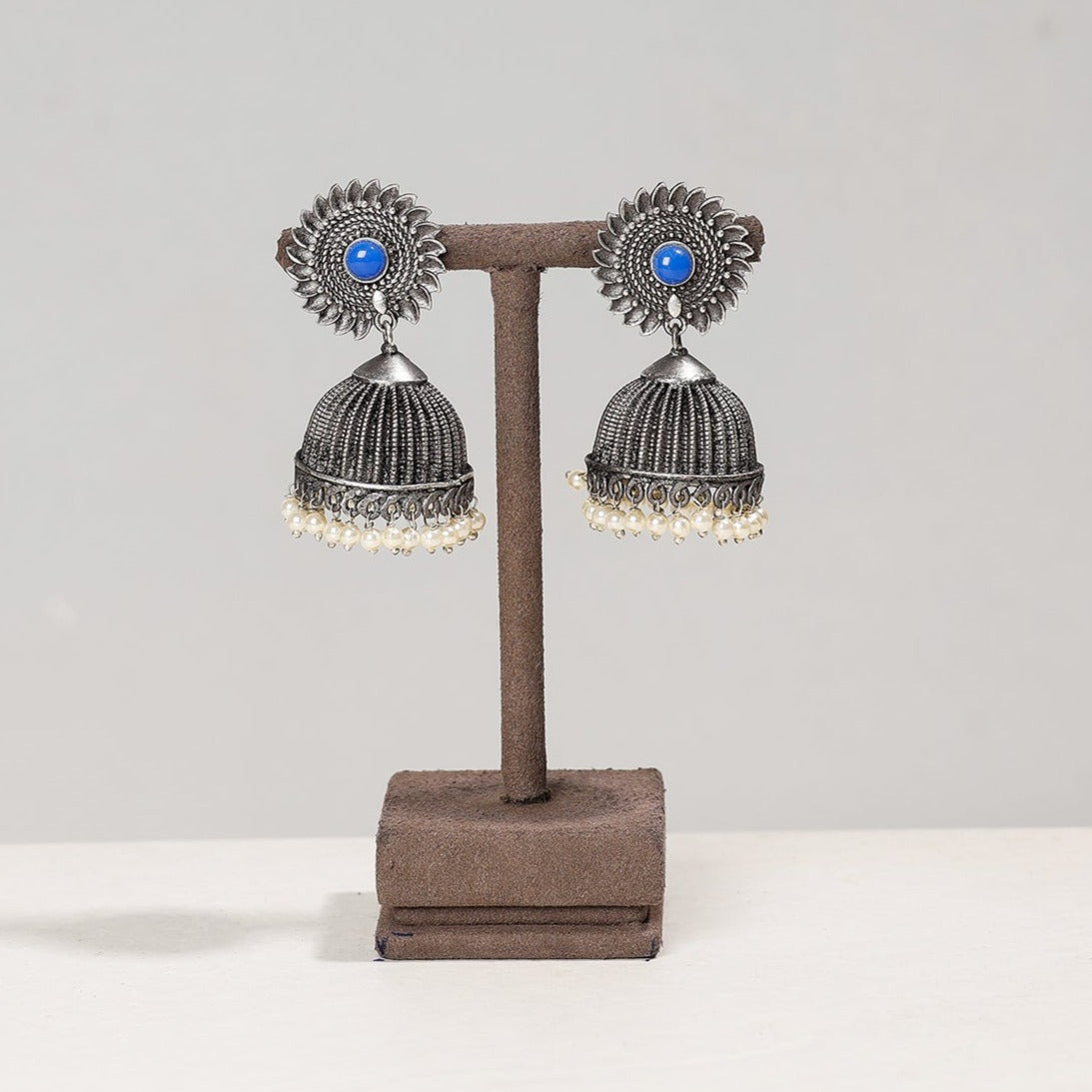 WHITE RIVER STORIES Antique Silver Finish Oxidised Brass Base Jhumki Earrings
