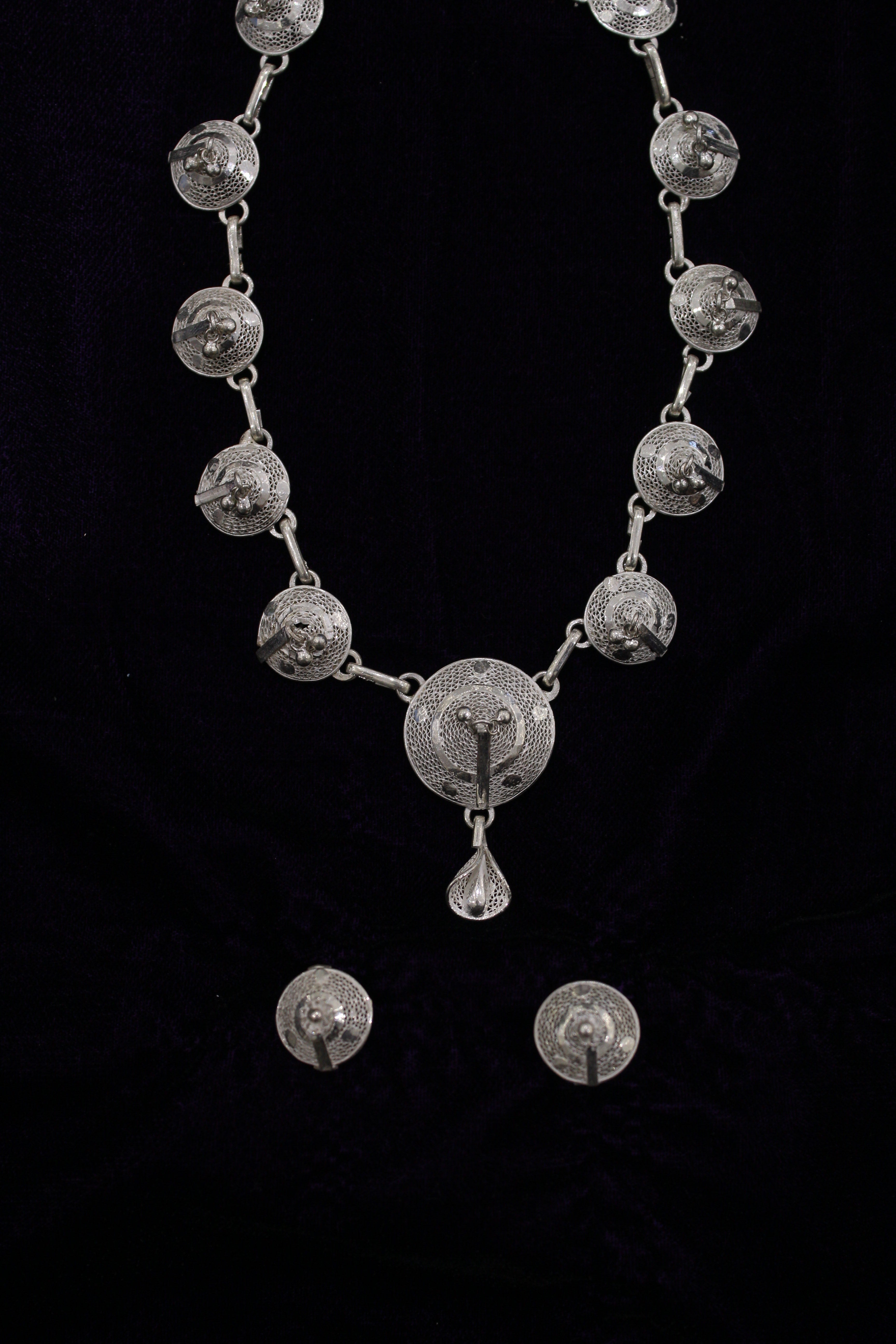 Indianvillez Conical Shape Silver Filigree Necklace With Earring Set