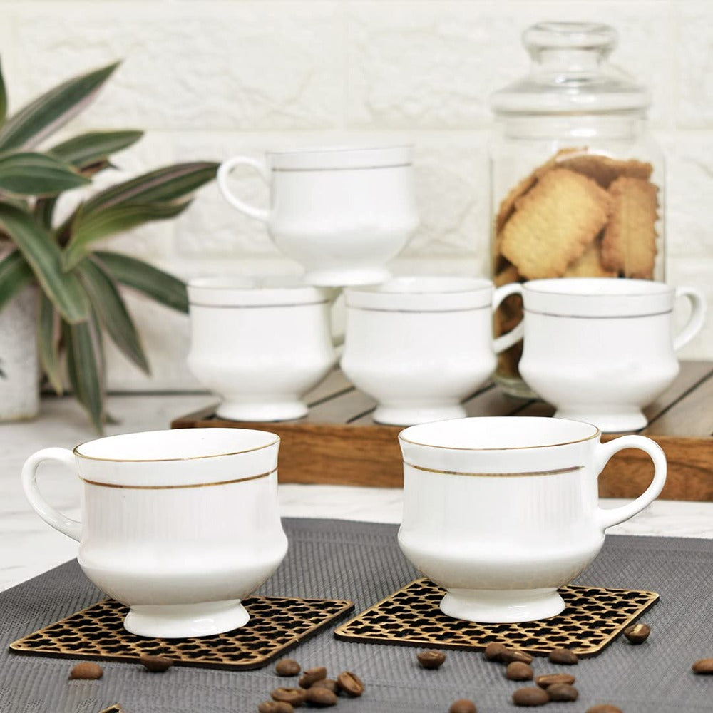 Coffee tea mugs – Clay Craft Ceramic Mona 210 ML Coffee & Tea Mugs with 22K Gold Line | White | Set of 6 Pcs