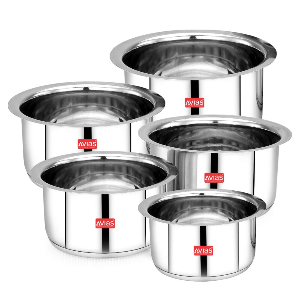AVIAS Inox IB Stainless Steel Tope | Gas & Induction Compatible | Silver | Set of 5 Pcs - view 2