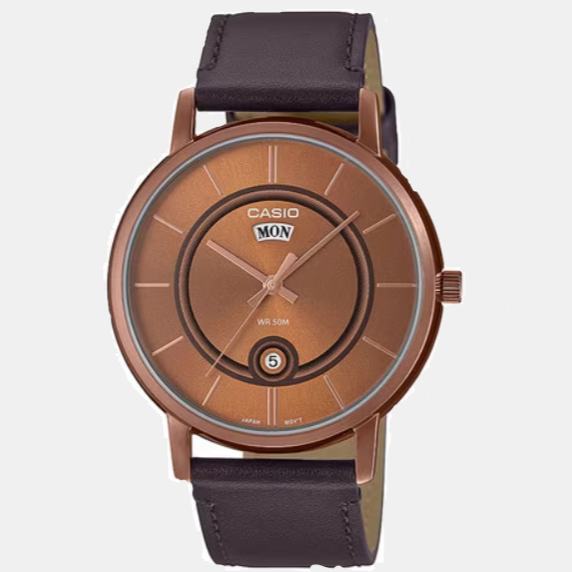 Casio Enticer Men Quartz Brown Dial Analog Leather Watch A2045