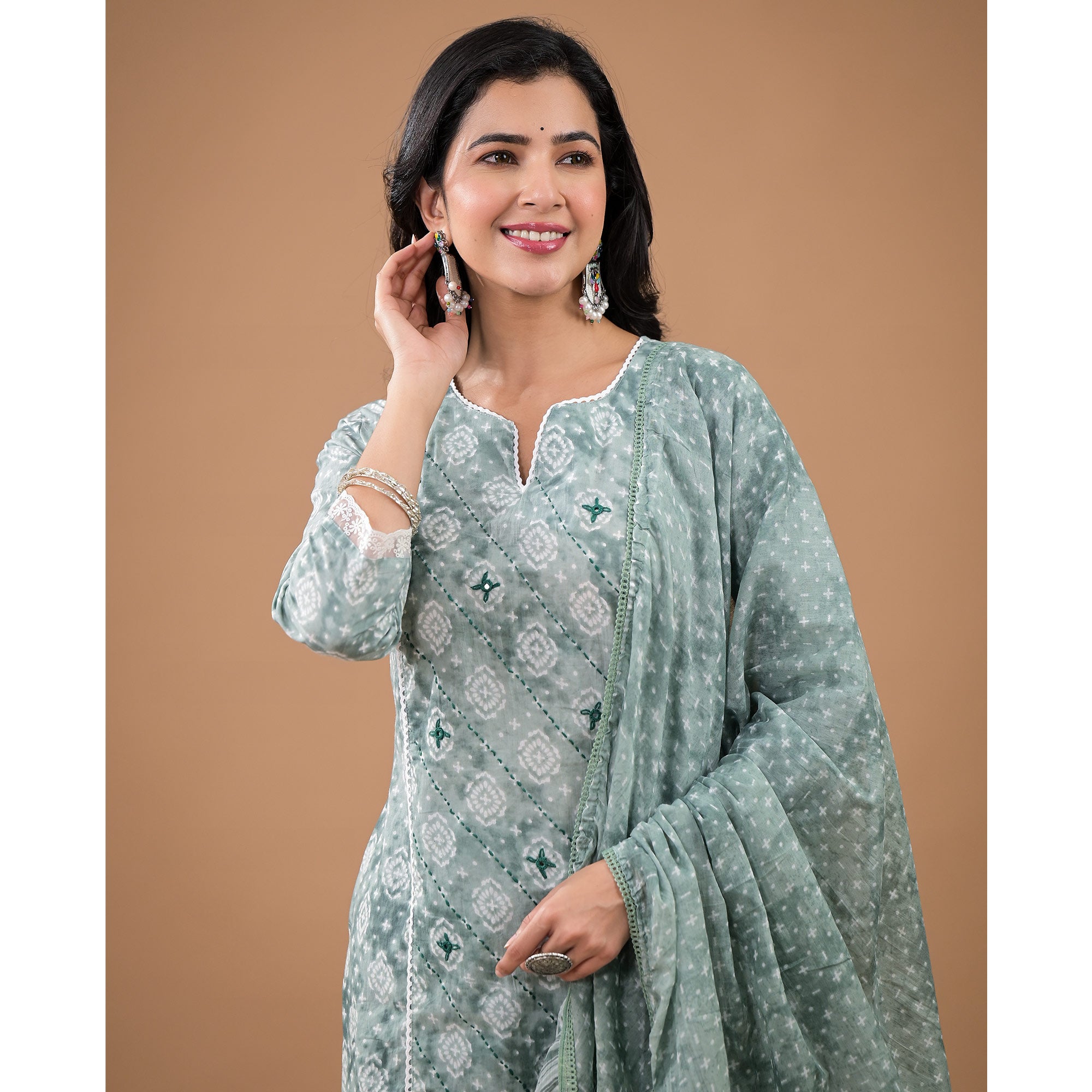 Peachmode Mint Green Printed Pure Cotton Straight Salwar Suit - view 6