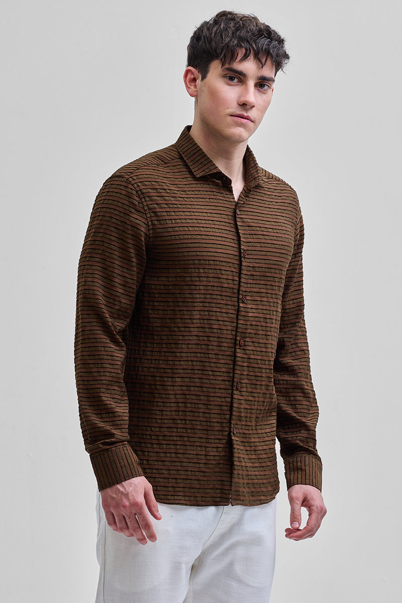 SNITCH Brown Textured Stripes Shirt - view 6