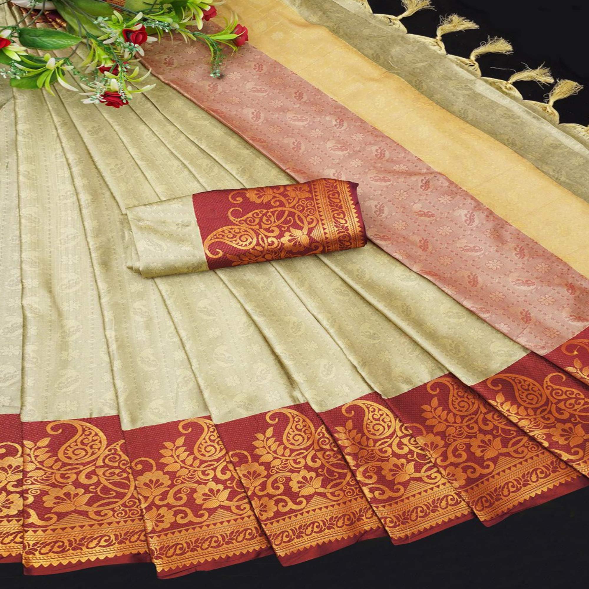 Peachmode Chikoo Woven Cotton Silk Saree – Women's