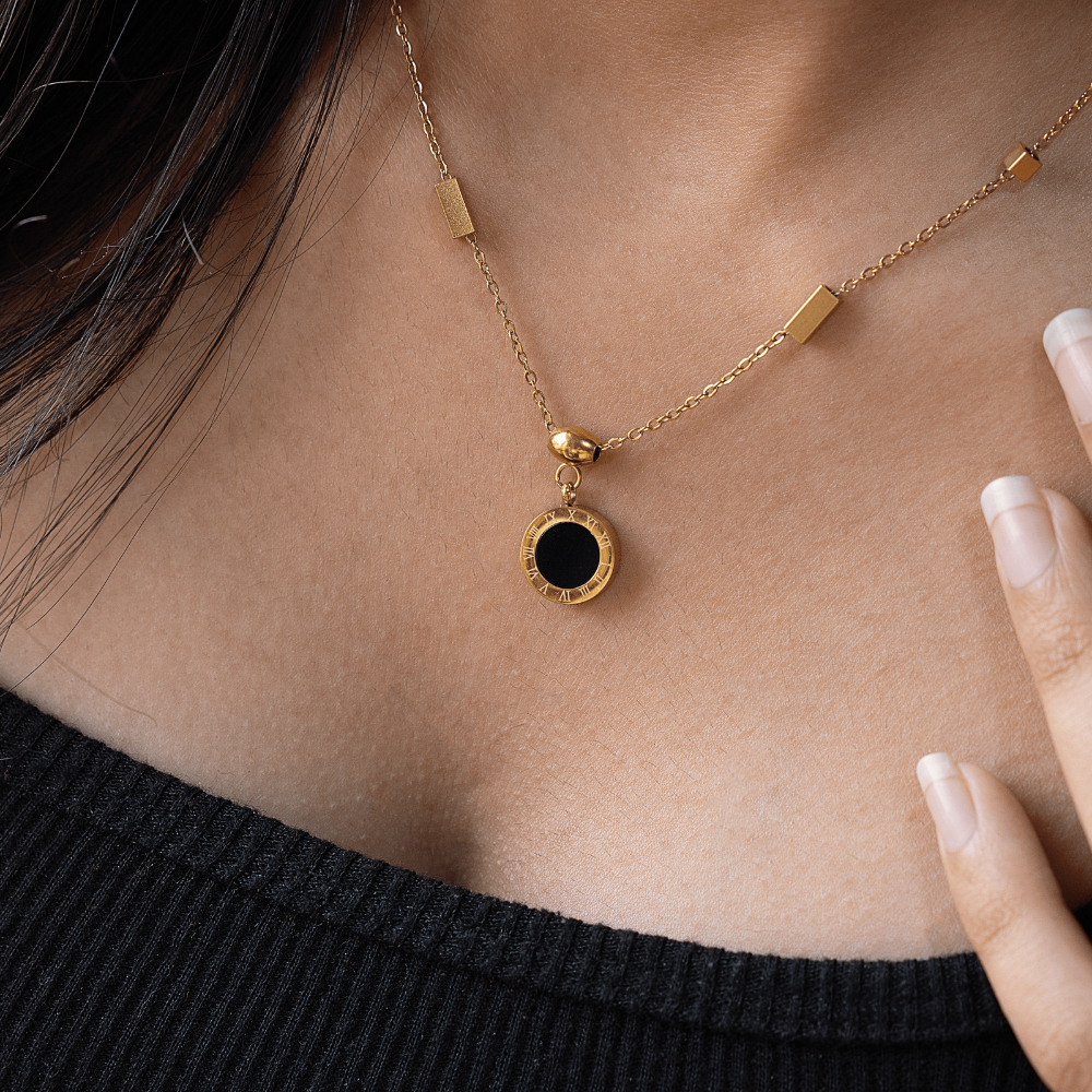 Branta Roman Alphabet Black and White Double Sided Round Necklace