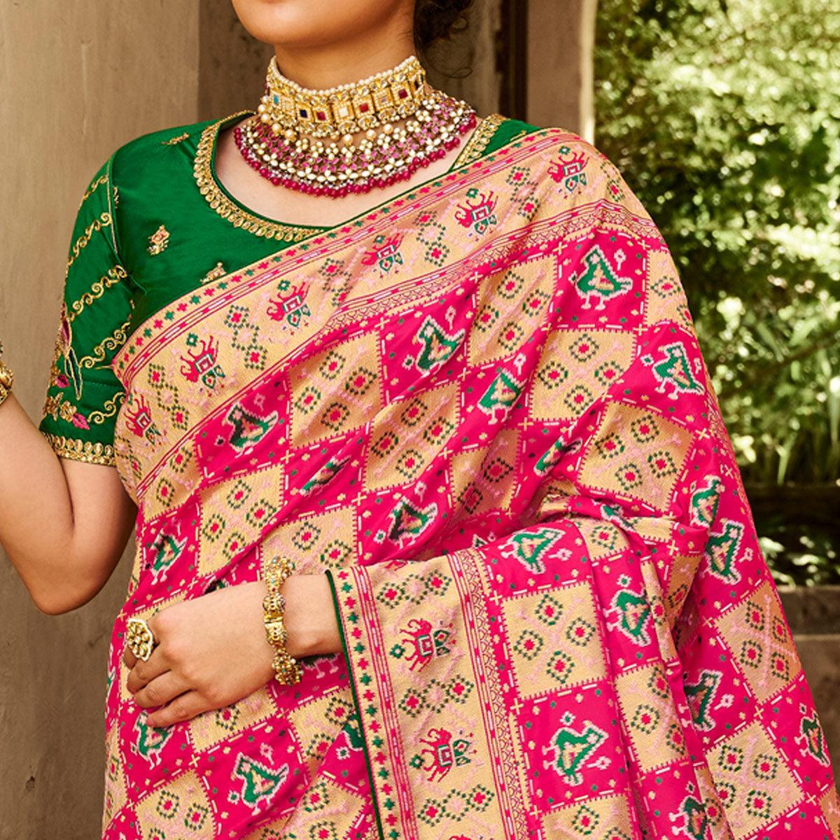 Peachmode Multicolor Festive Wear Woven Silk Saree - view 3