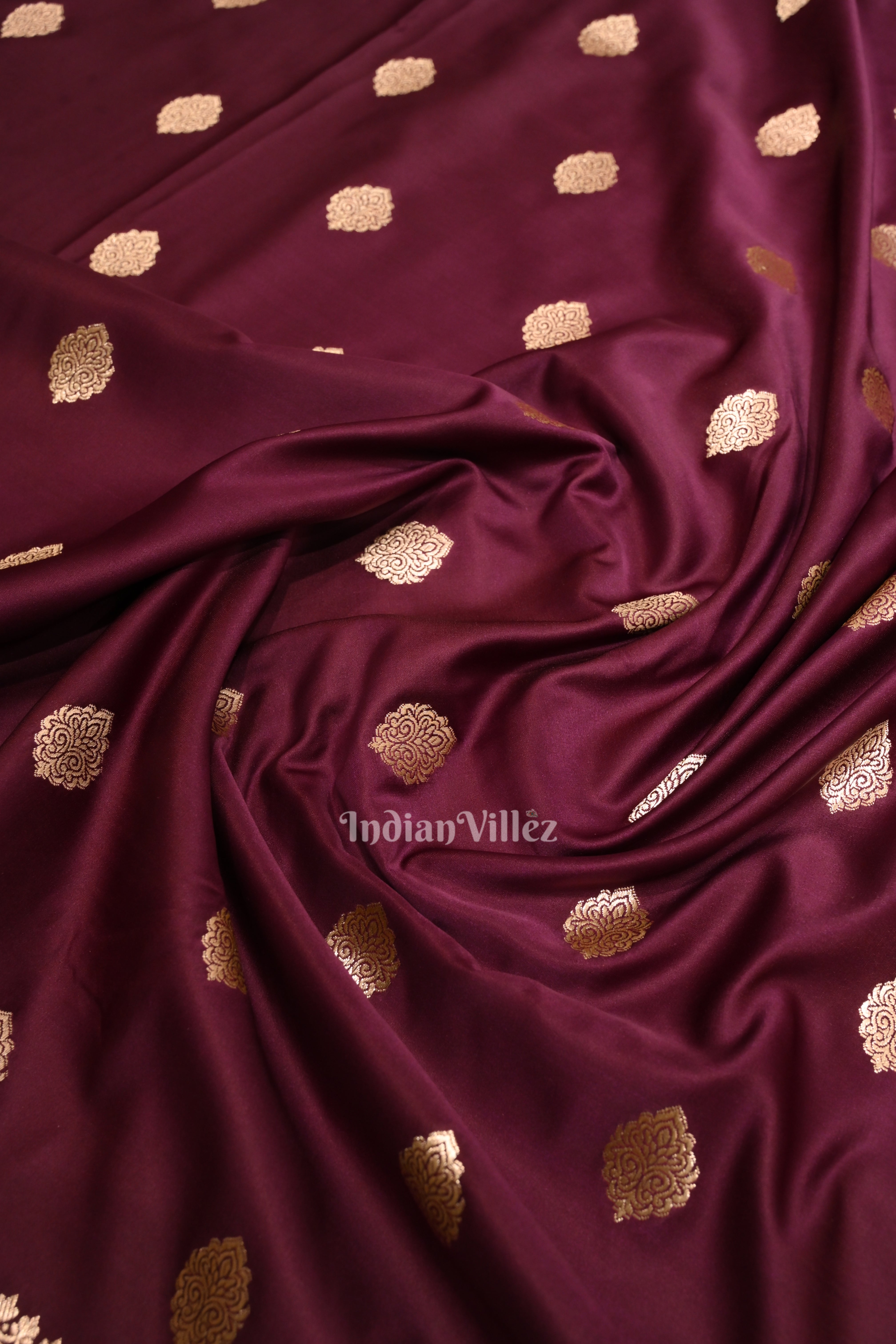 IndianVillèz Wine Purple Soft Pure Mashru Satin Silk Banarasi Saree - view 2