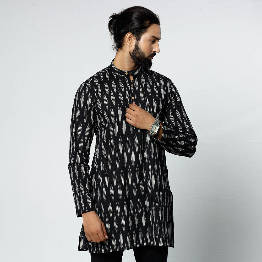 ITOKRI CASUALS Black - Pochampally Ikat Weave Cotton Men Short Kurta - view 2