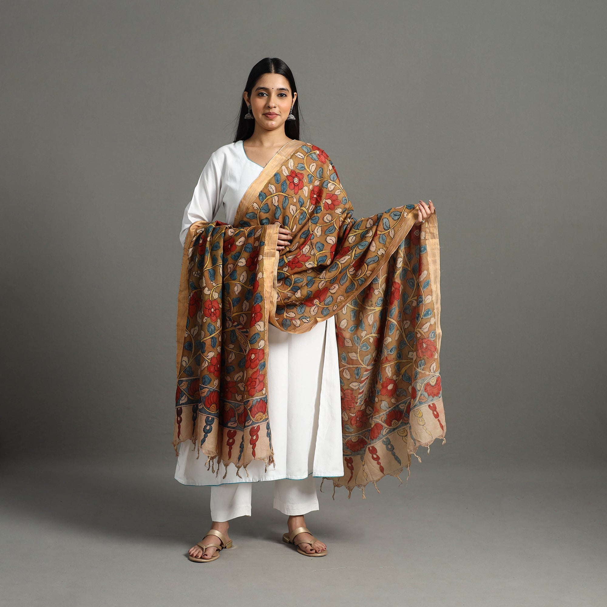 SOUTH KARGHA Brown - Chanderi Silk Srikalahasti Pen Kalamkari Dupatta 48 - view 2