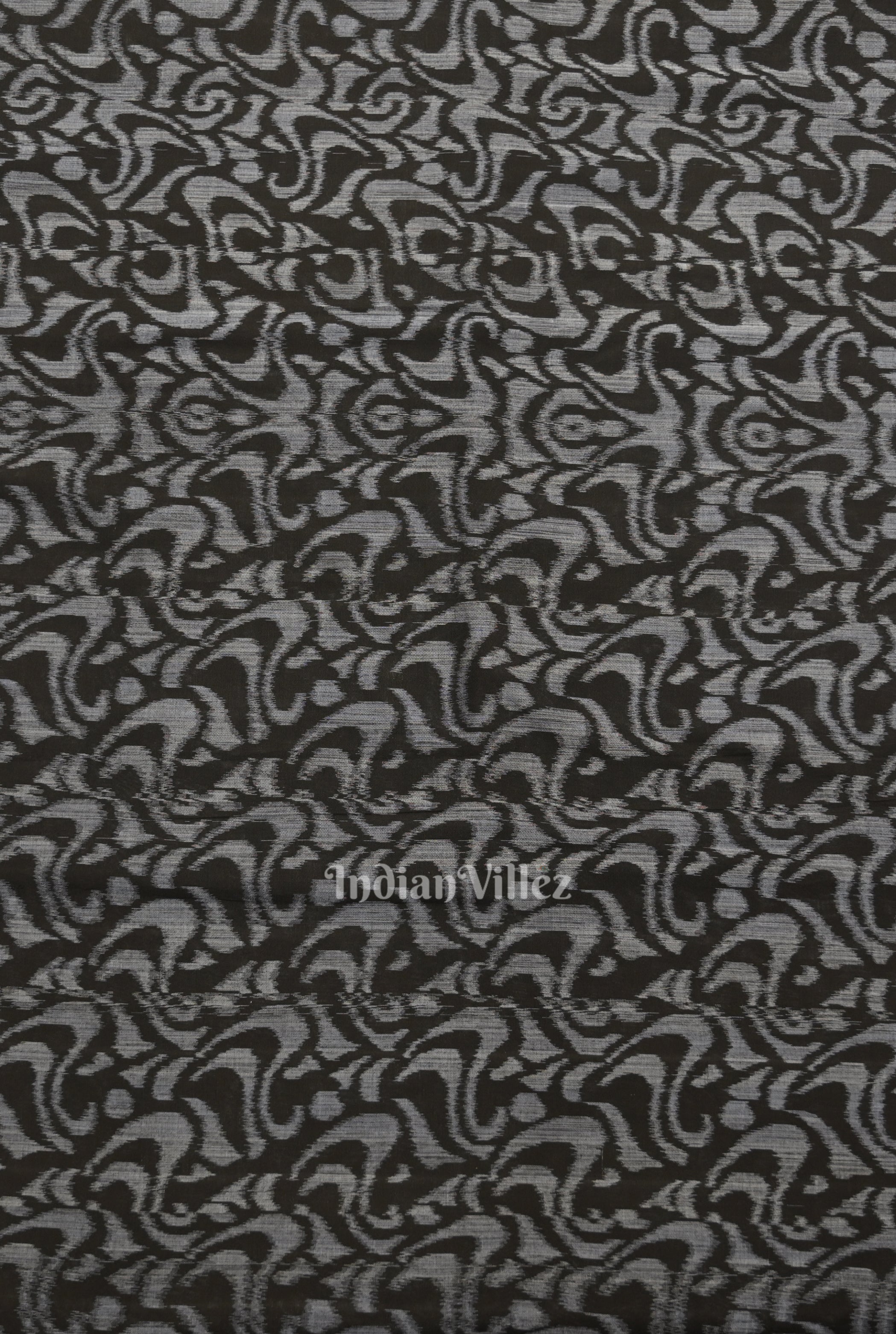 IndianVillèz Black Silver Floral Motif Sambalpuri Odisha Ikat Cotton Fabric - view 3