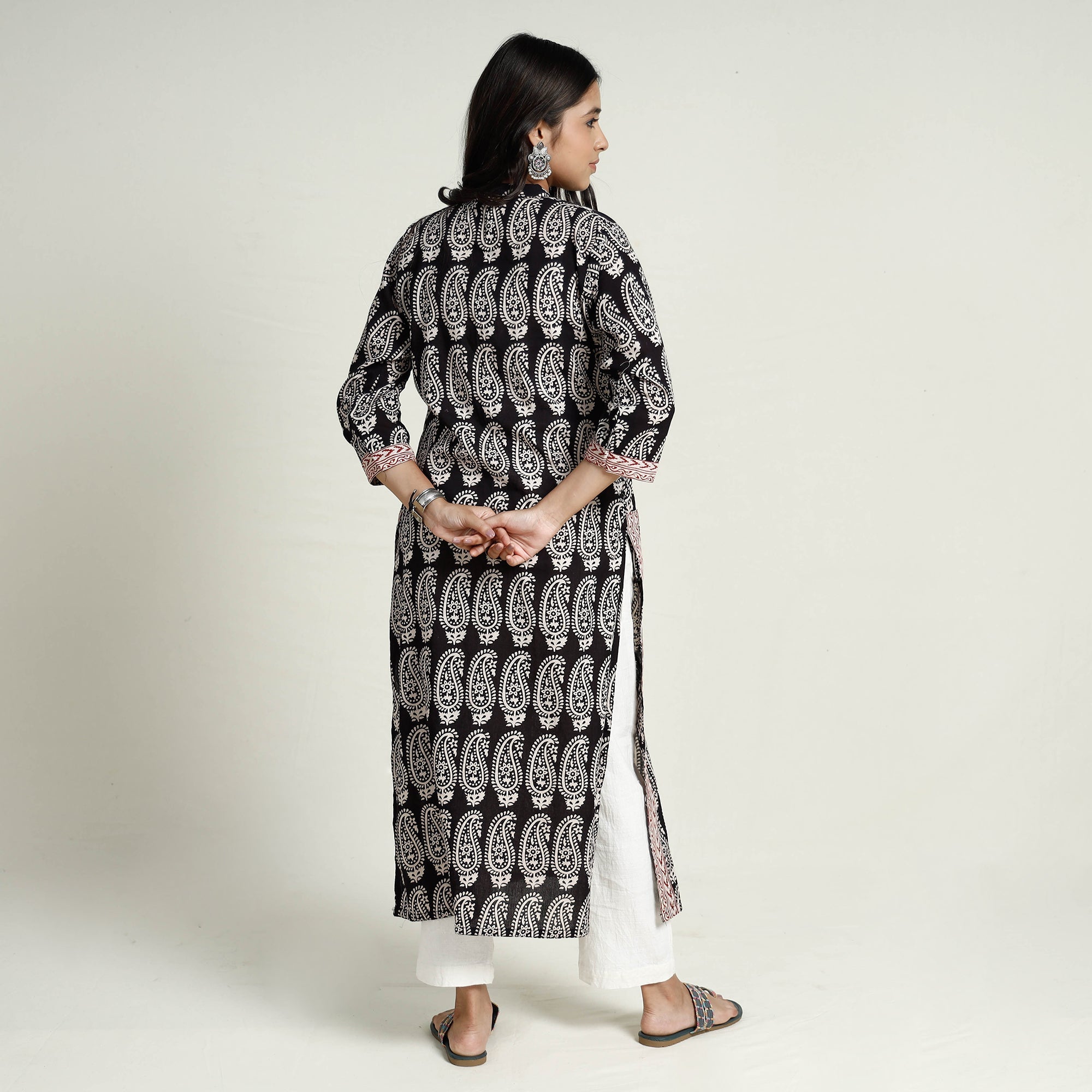 ITOKRI CASUALS Black - Block Print Mul Cotton Straight Bagh Kurta - view 6