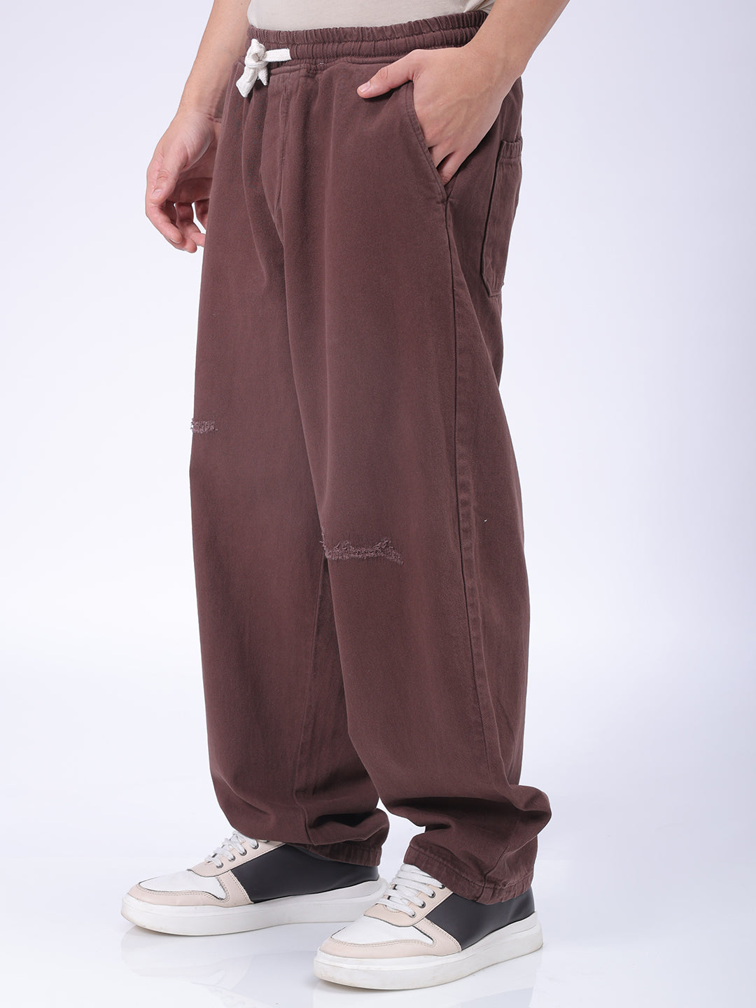 The Indian Garage Co Men's Brown Barrel Loose Fit Solid Denim Jogger - view 3