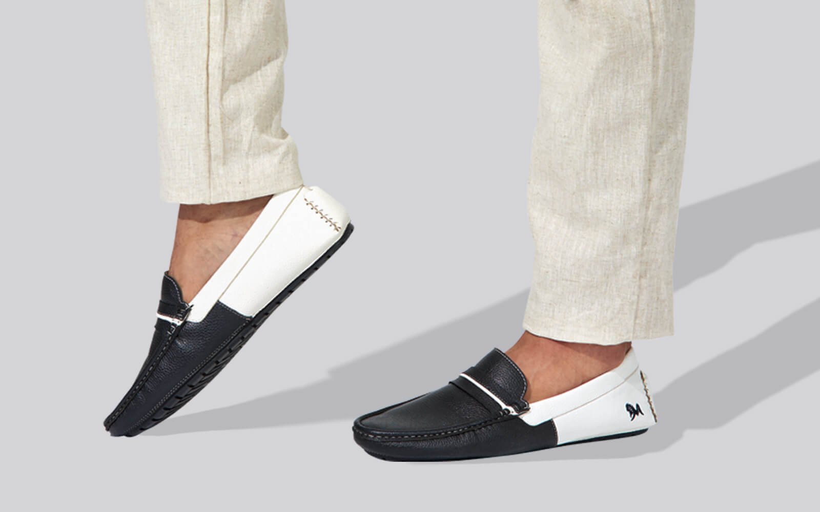 Neeman's Color Block Loafers : White-Black - view 8