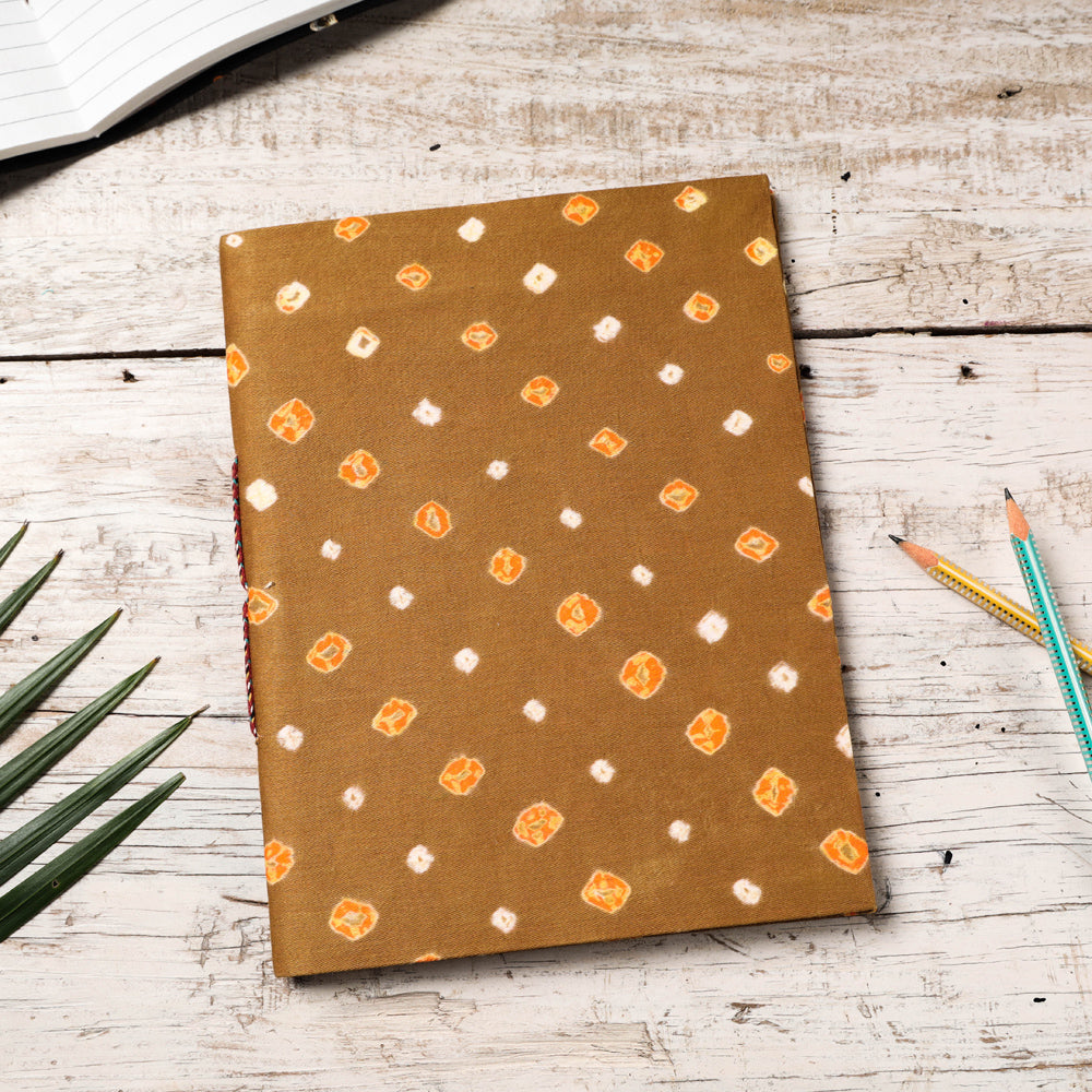BINDAAS UNLIMITED Brown - Bandhani Cover Handmade Paper Notebook (9 x 7 in)