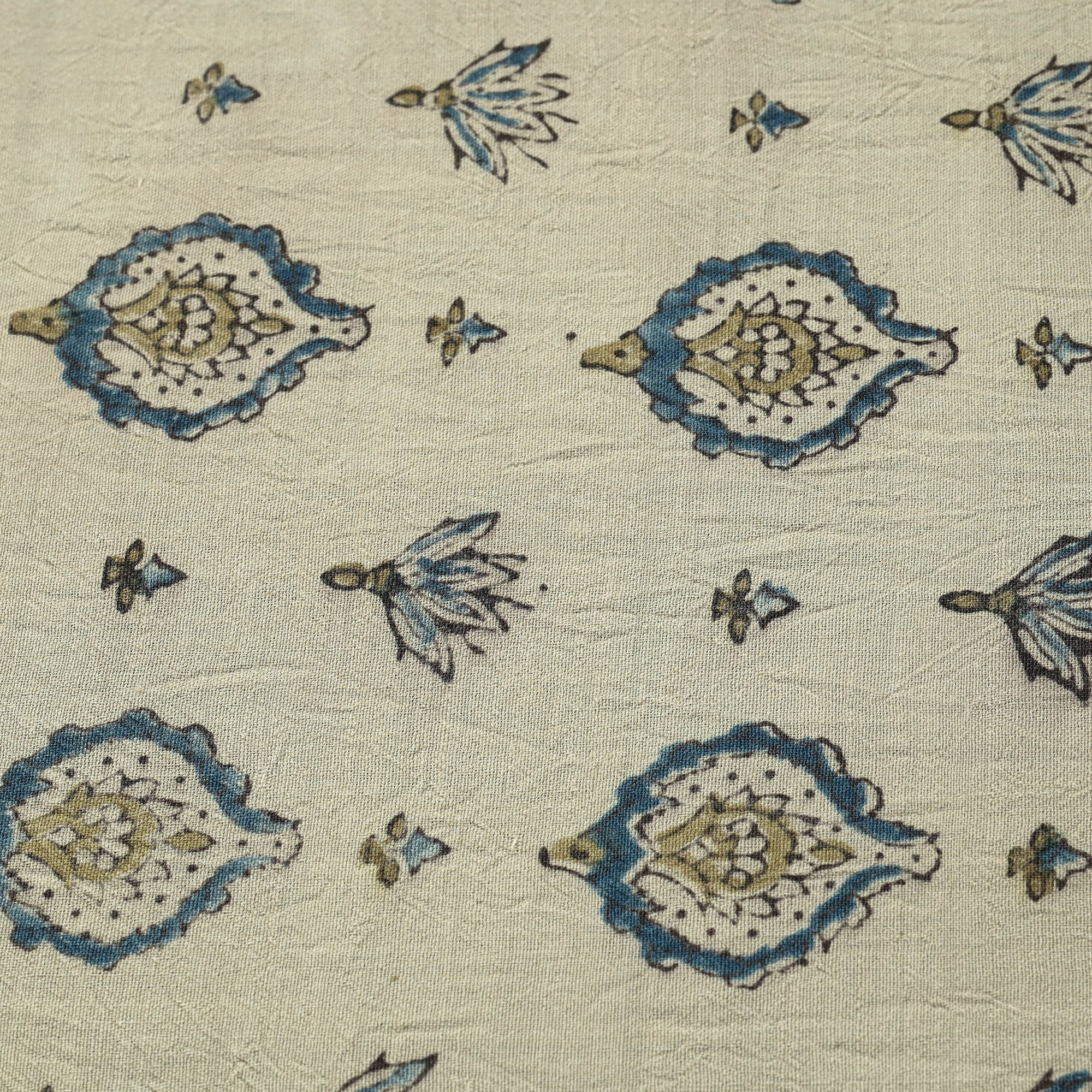 AJRAKH BY JABBAR KHATRI Beige - Pure Wool Handloom Ajrakh Print Fabric 12 - view 3