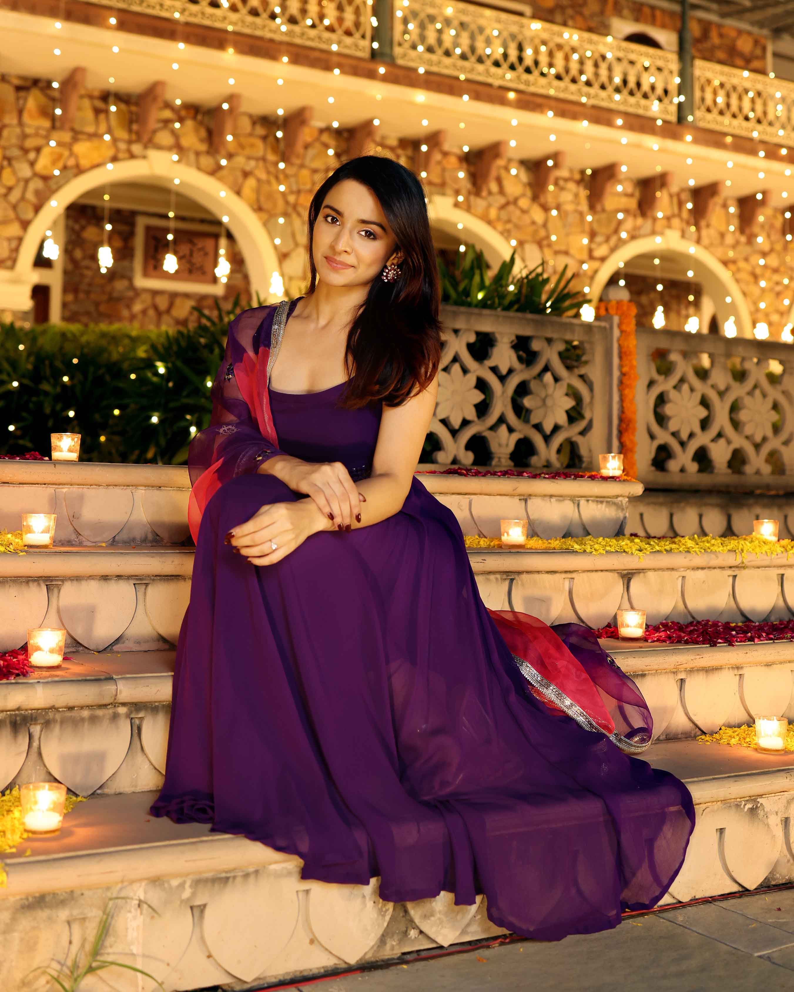 Aachho Majestic Mirror Purple Georgette Suit Set - view 4
