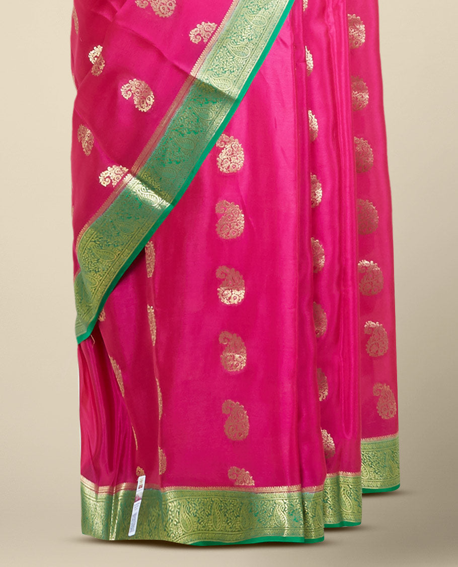 Pothys Purple paisley zari buttas mysore silk saree, contrast paisley design zari border & pallu of intricate zari designs - view 3