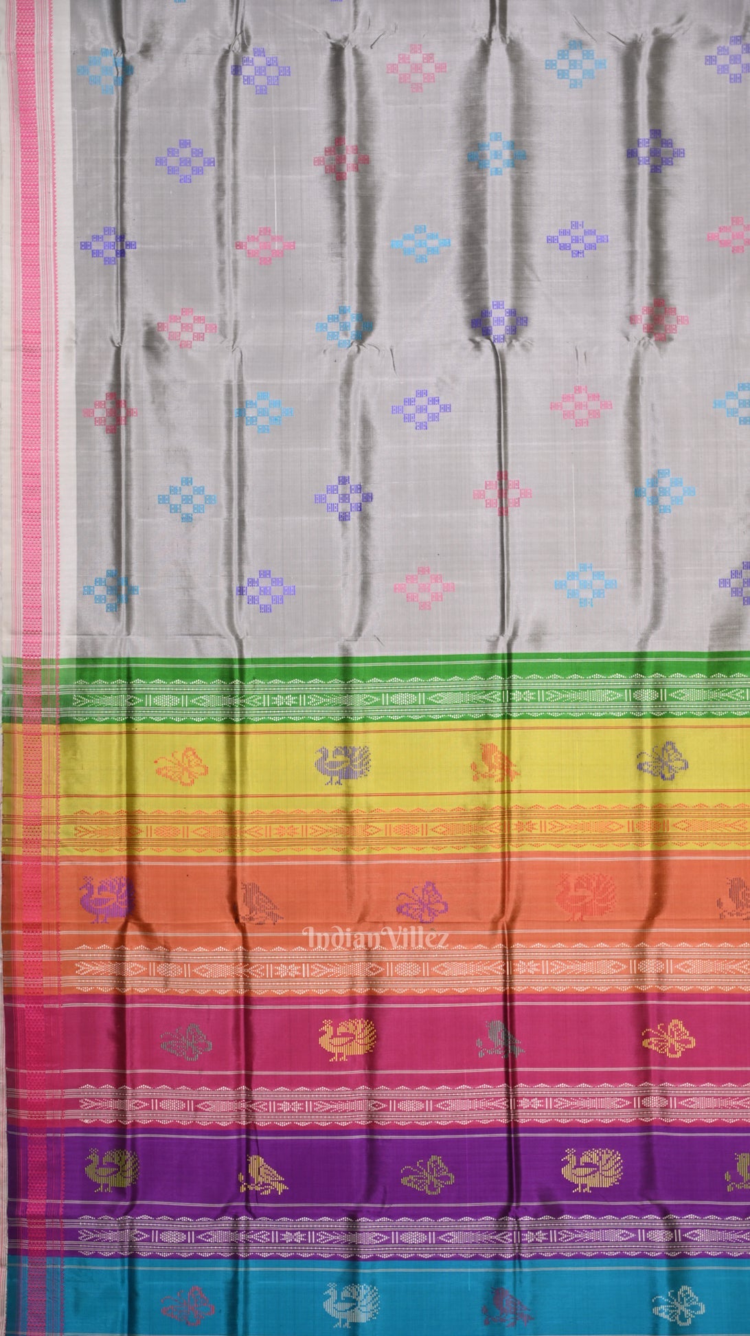 IndianVillèz Gray Body Pasapali Double Pallu Berhampuri Silk Saree - view 2