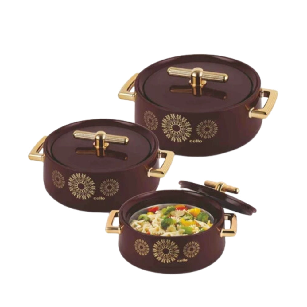 Cello Jewel Inner Stainless Steel Insulated Casserole Set | Set of 3 Pcs