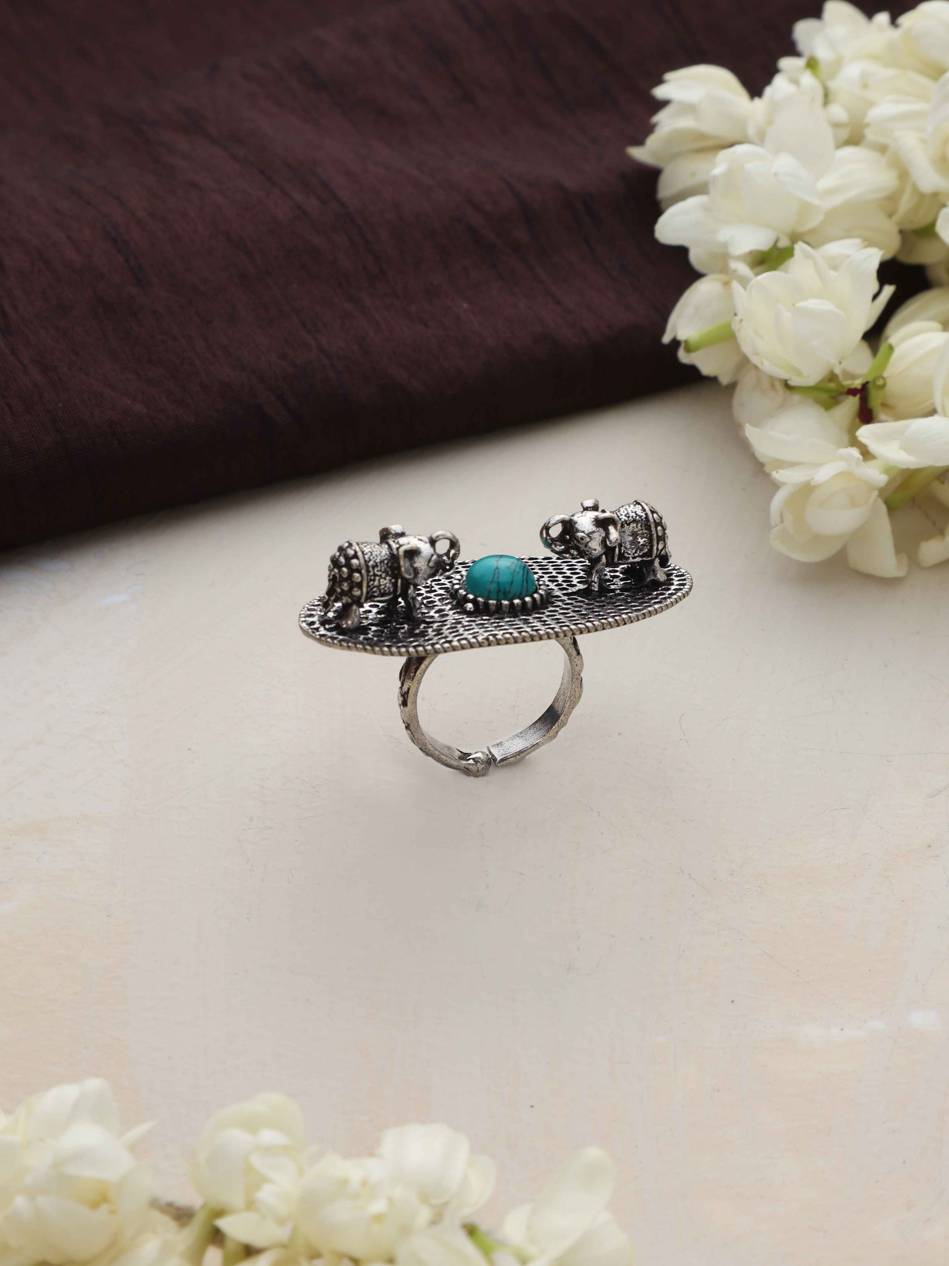trueBrowns Silver Tone Abstract Oval Ring - view 4