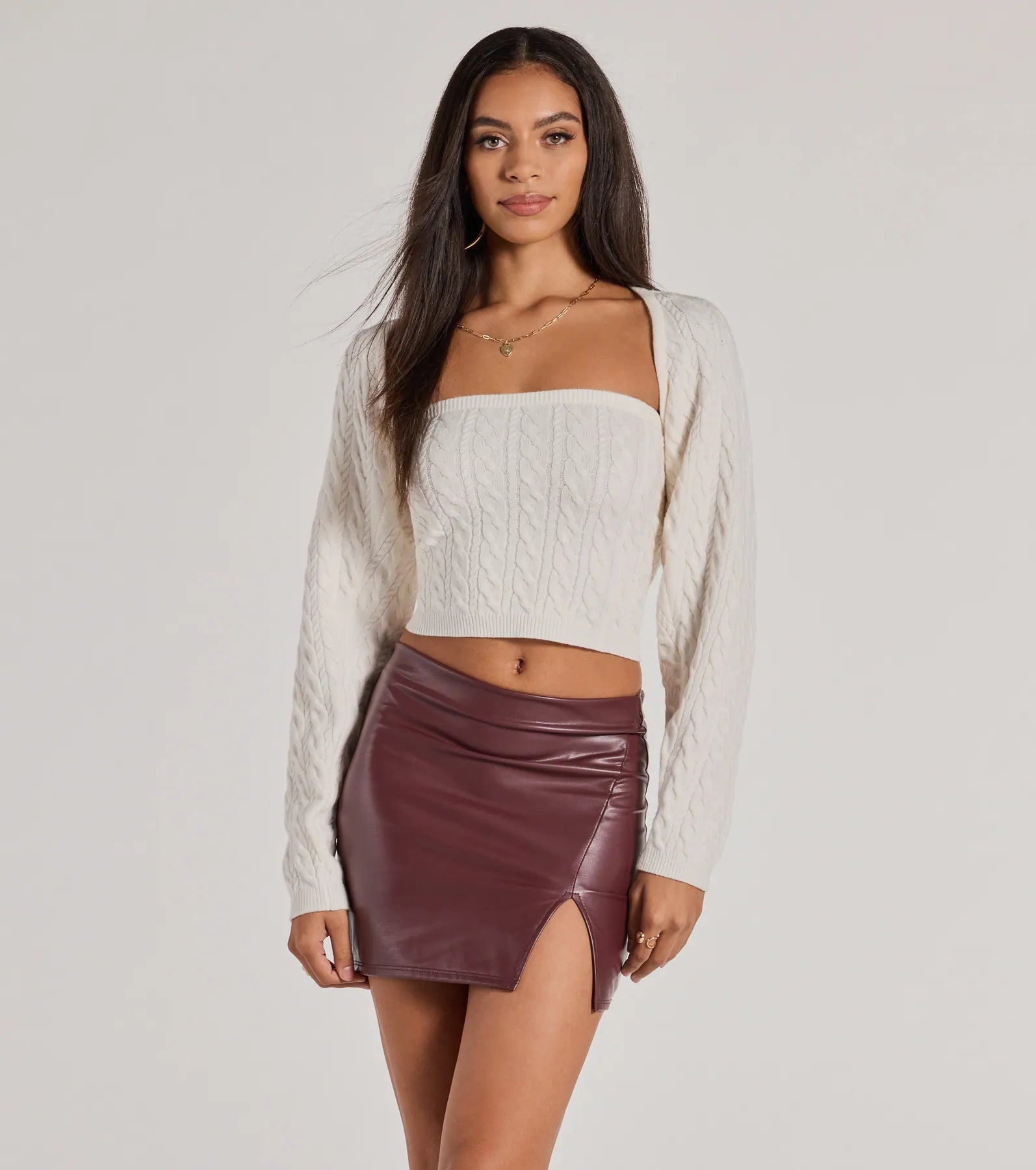 Windsor Cozy Glam Cable Knit Long Sleeve Bolero