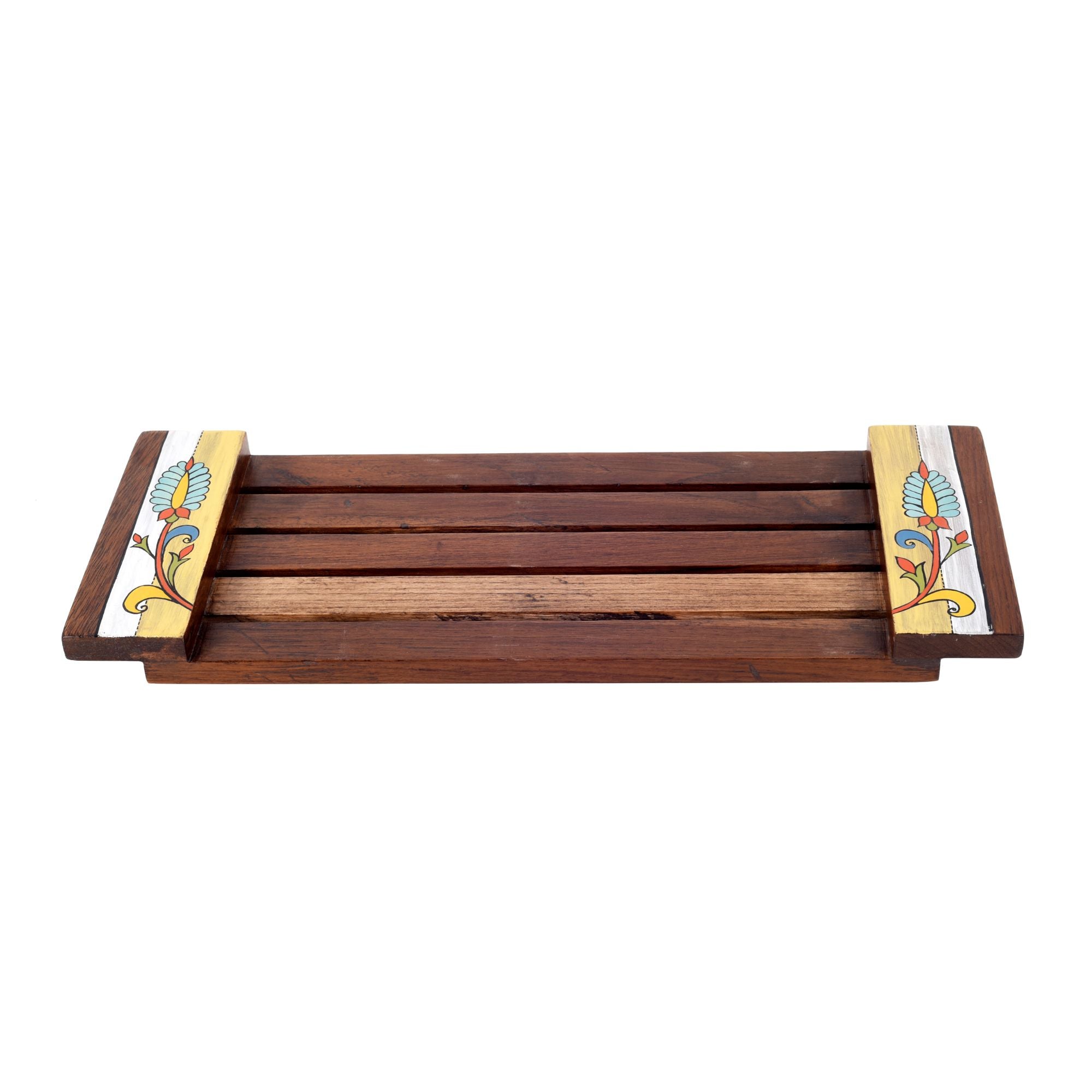 ART CREATIONS BY SUMAN SONTHALIA Brown - Leaf Patterns Stripped Serving Tray (15.5x6x1.5) - view 4