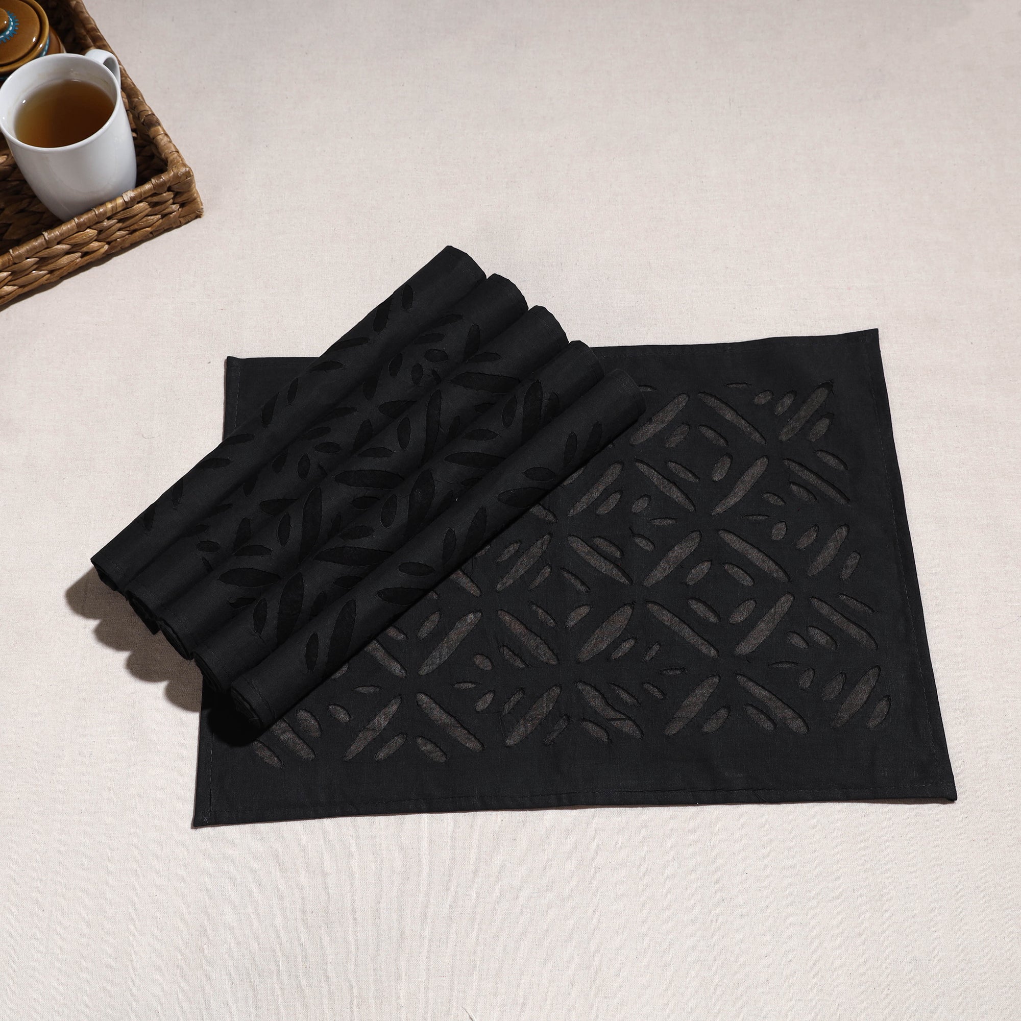 SHADES OF MARUDHARA Black - Applique Cut work Cotton Table Mats (set of 6) - view 2