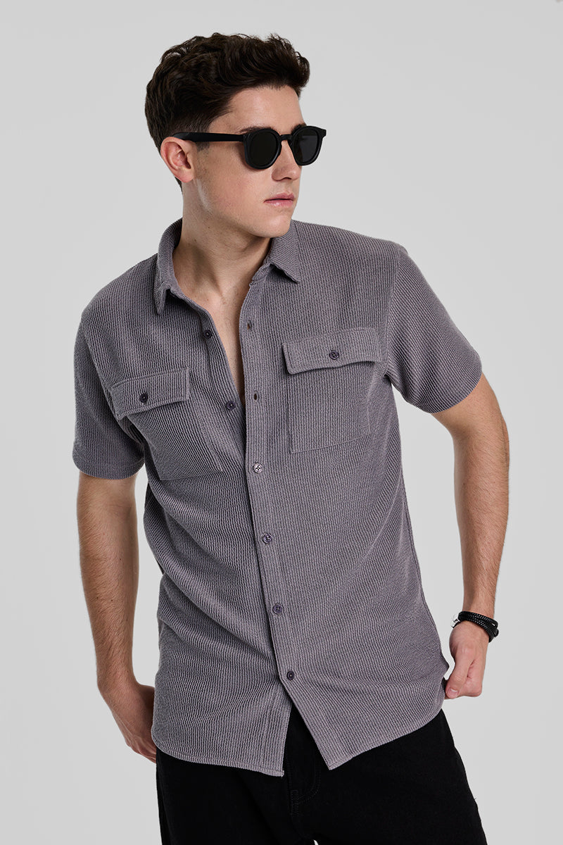 SNITCH Grey Textured Double Pocket Shirt